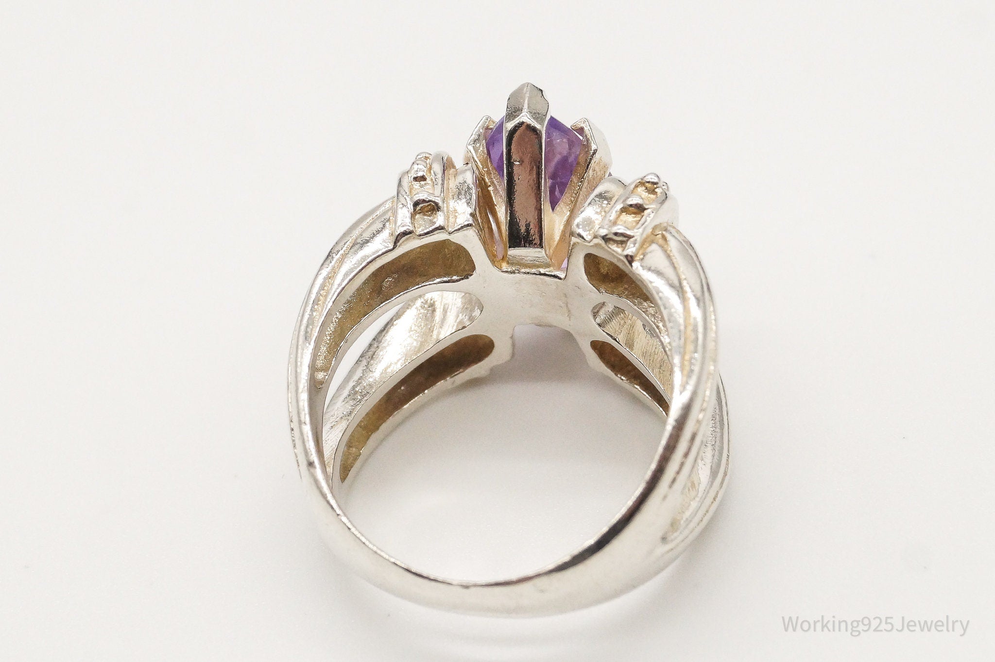 Vintage Large Amethyst Sterling Silver Ring - Size 7.25