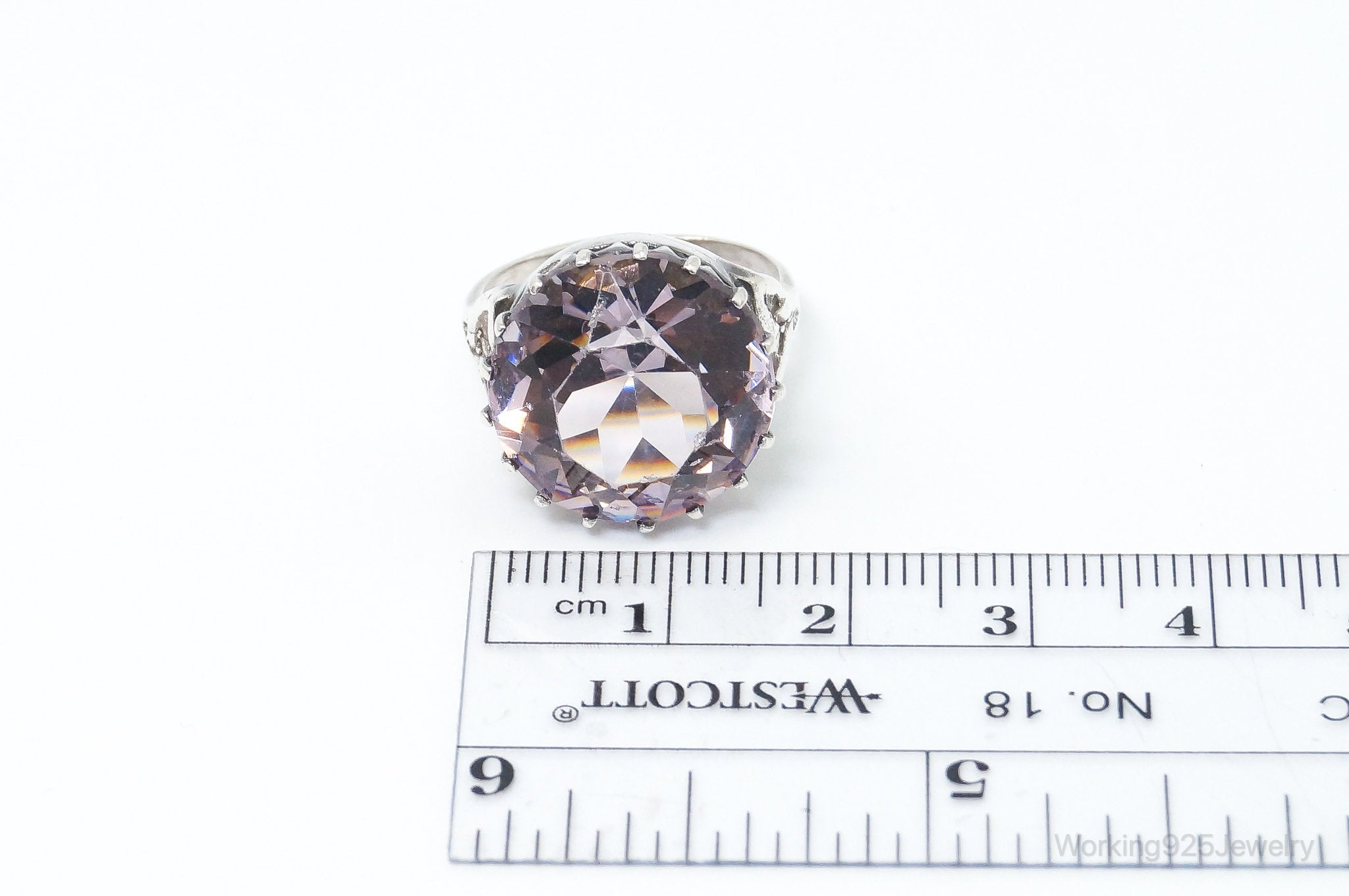 Vintage Large Amethyst Sterling Silver Ring - Size 6.5