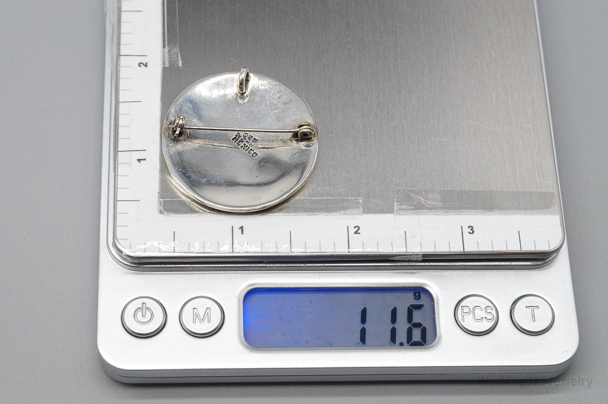 Large Vintage Taxco Mexico Abalone Paua Shell Inlay Sterling Silver Brooch Pin Pendant