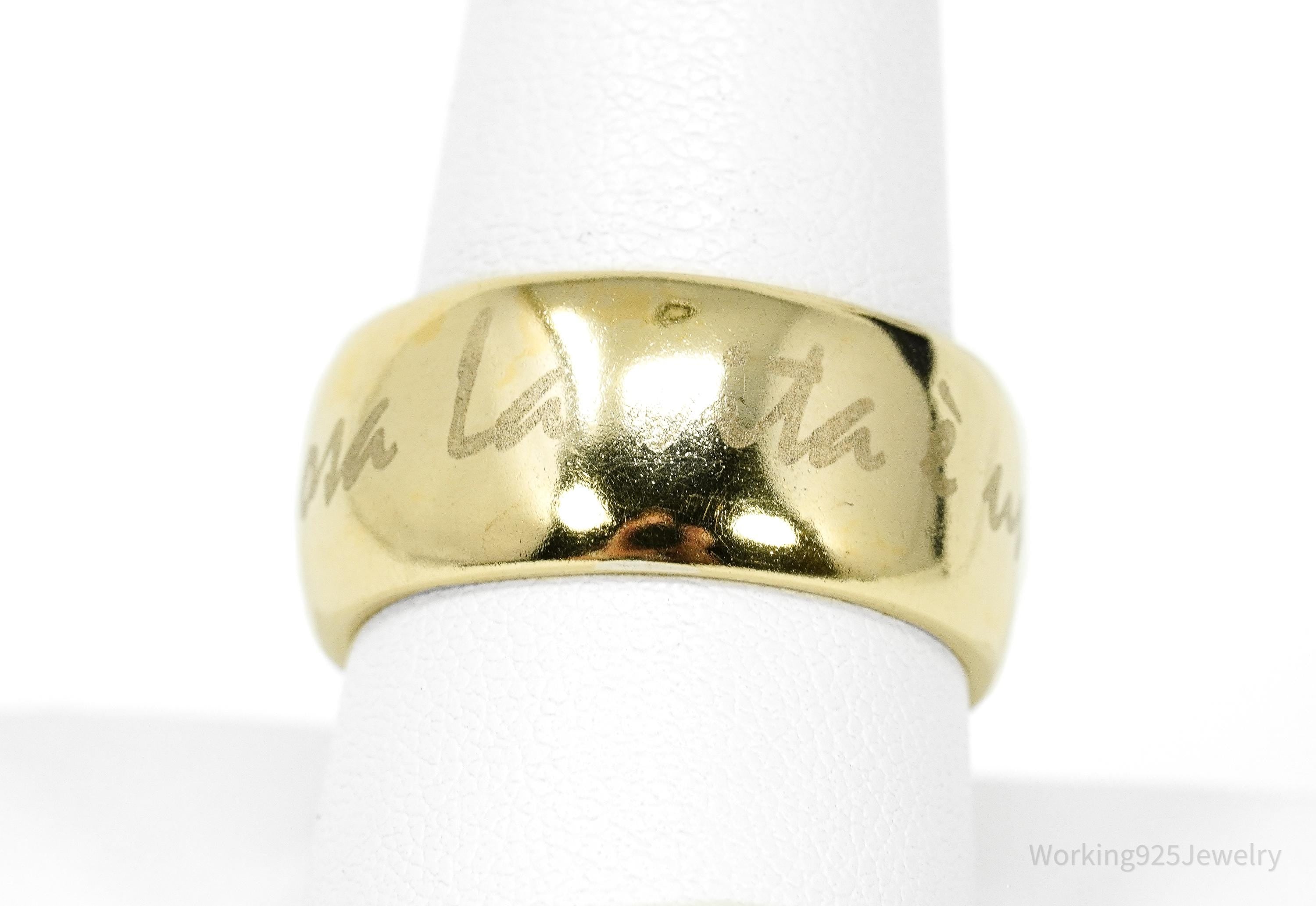 Vintage Italian Designer Itaor Italian Quote Gold Vermeil Sterling Silver Ring - Size 10