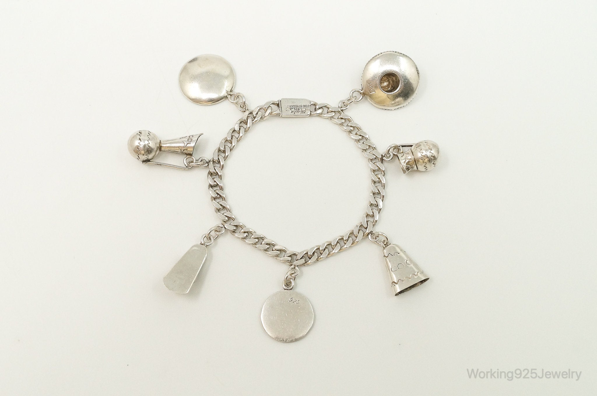 Vintage Mexico Tencha Southwestern Charms Sterling Silver Bracelet