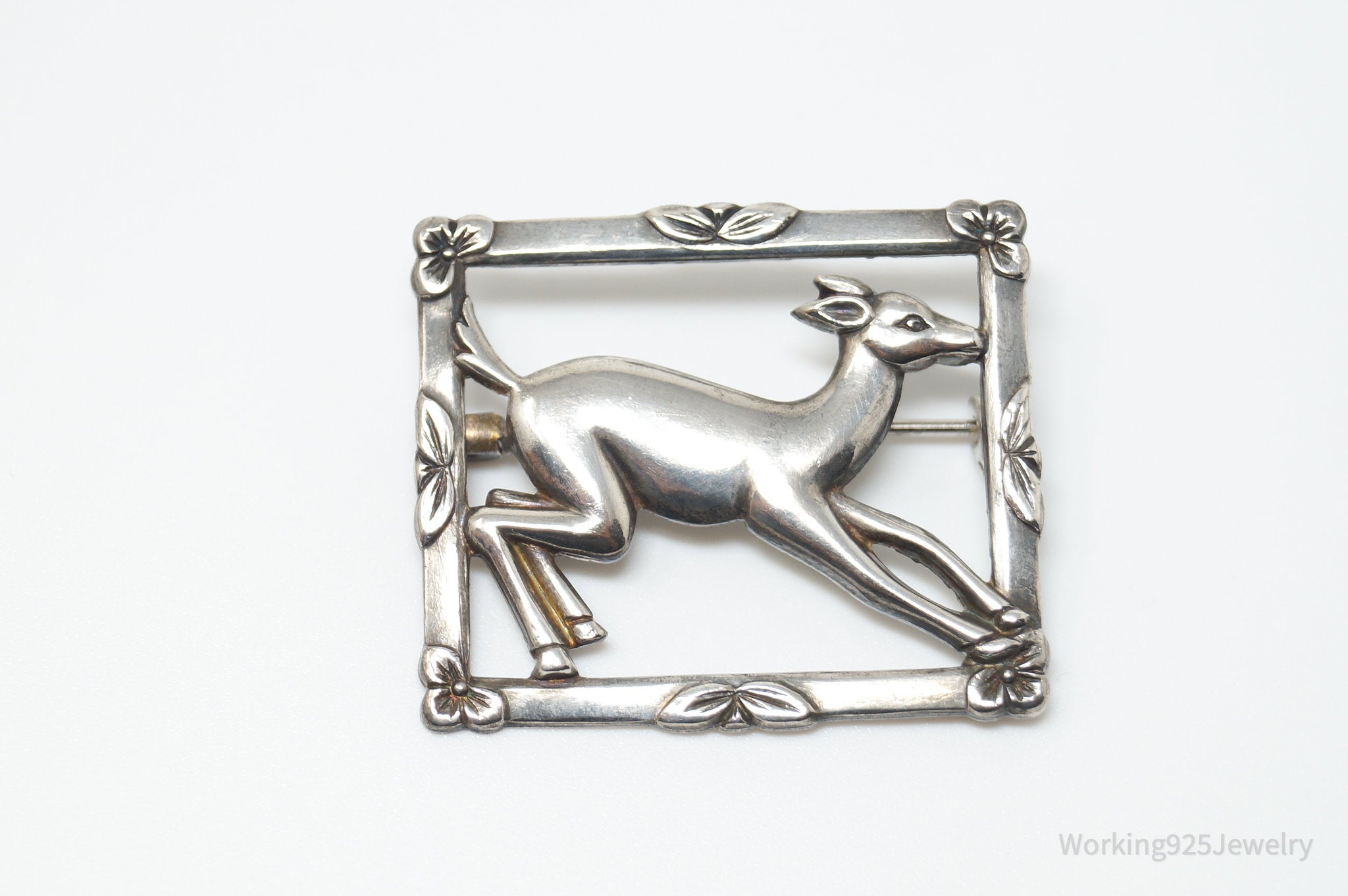 Vintage Modernist Norwegian Style Deer Fawn Sterling Silver Pin Brooch