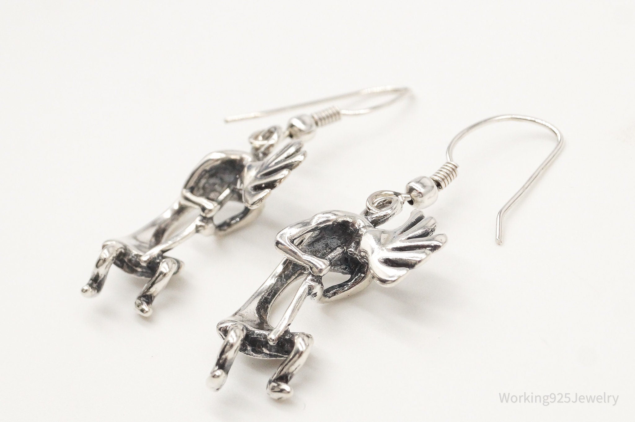 Vintage Native American Masha Dancing Kokopelli Sterling Silver Earrings