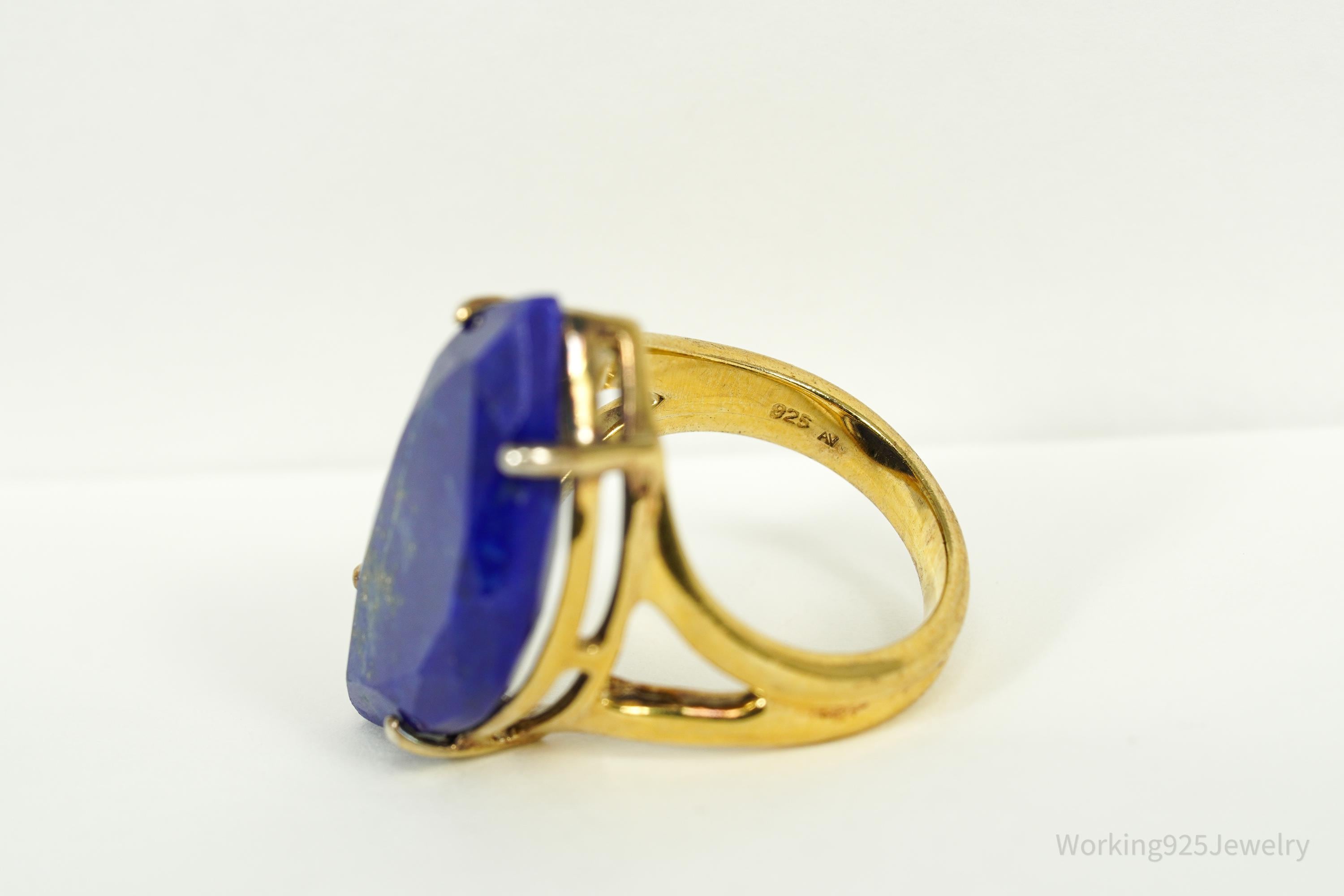Vintage Lapis Lazuli Gold Vermeil Sterling Silver Ring - Size 5.25