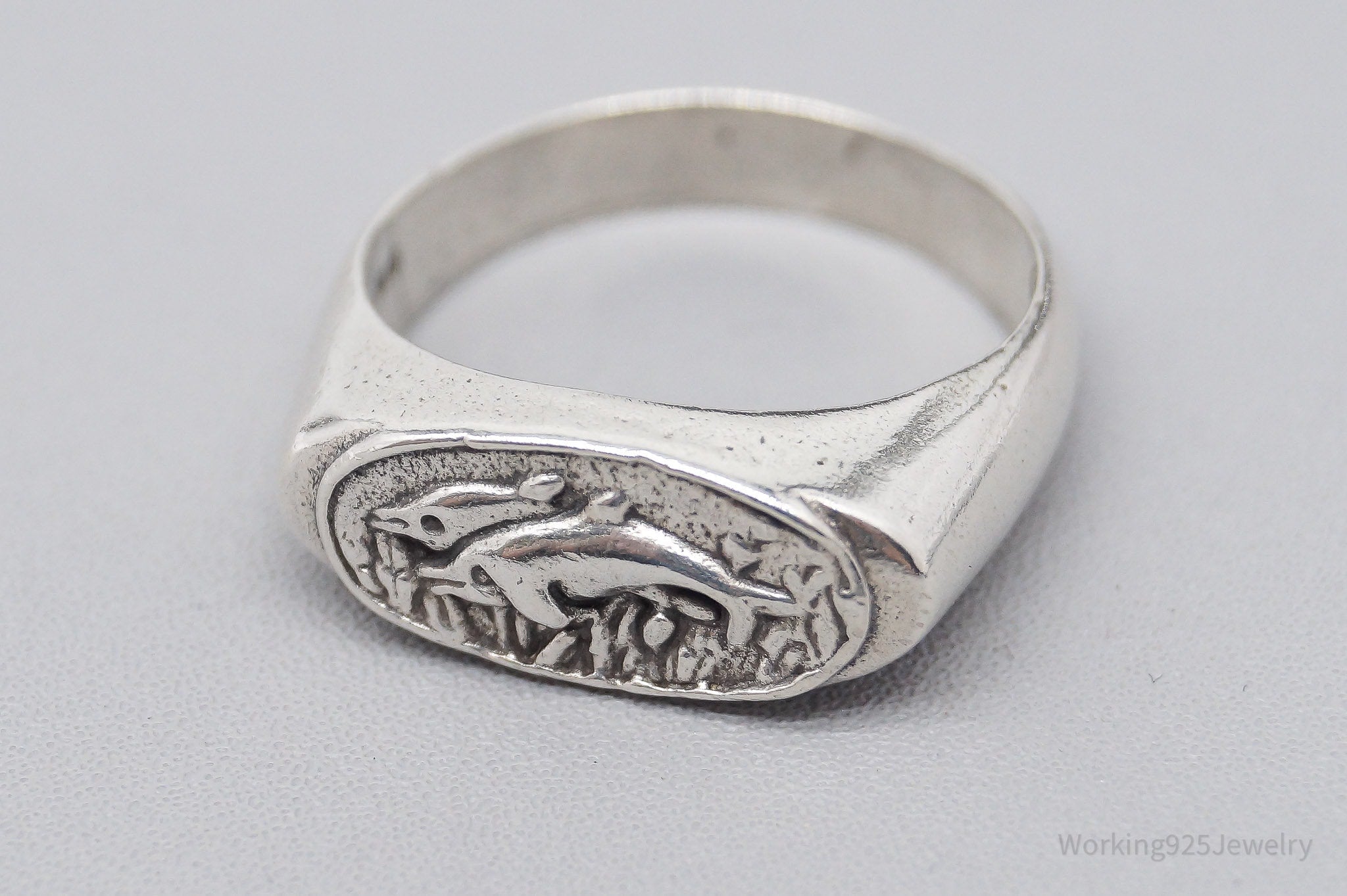 Vintage Dolphins Sterling Silver Ring - Size 7.25