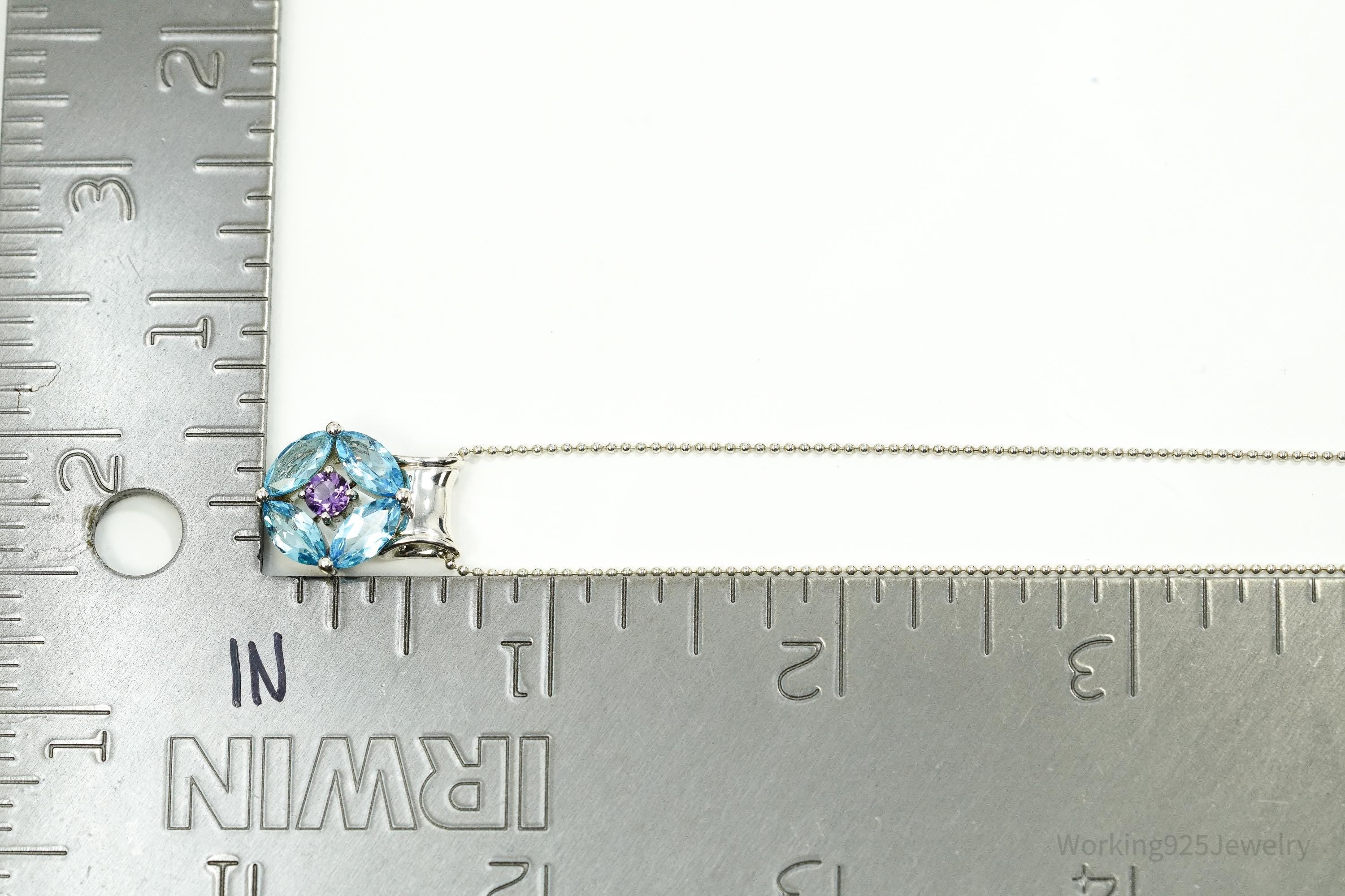Vintage Designer S&G Blue Topaz Amethyst Sterling Silver Necklace 20"