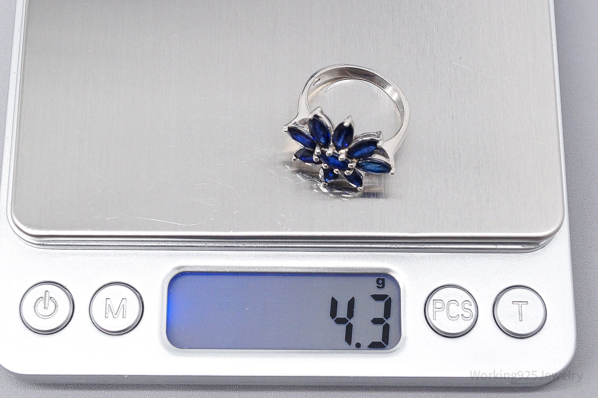 JTV TGGC Blue Sapphire Flower Sterling Silver Ring - Size 7.25