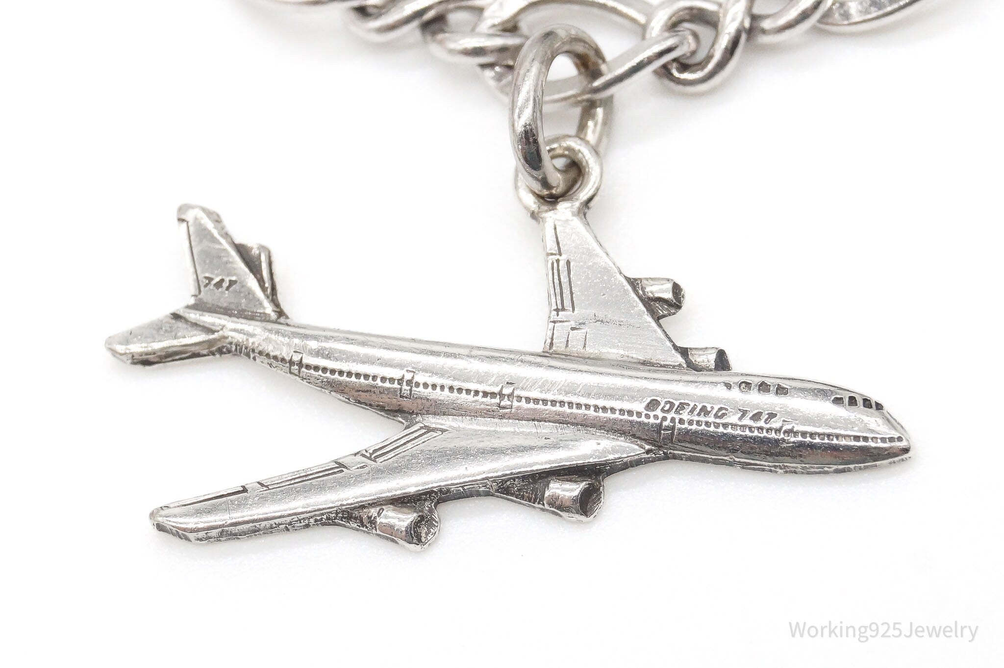 Vintage "Boeing 747" Charm Sterling Silver Bracelet