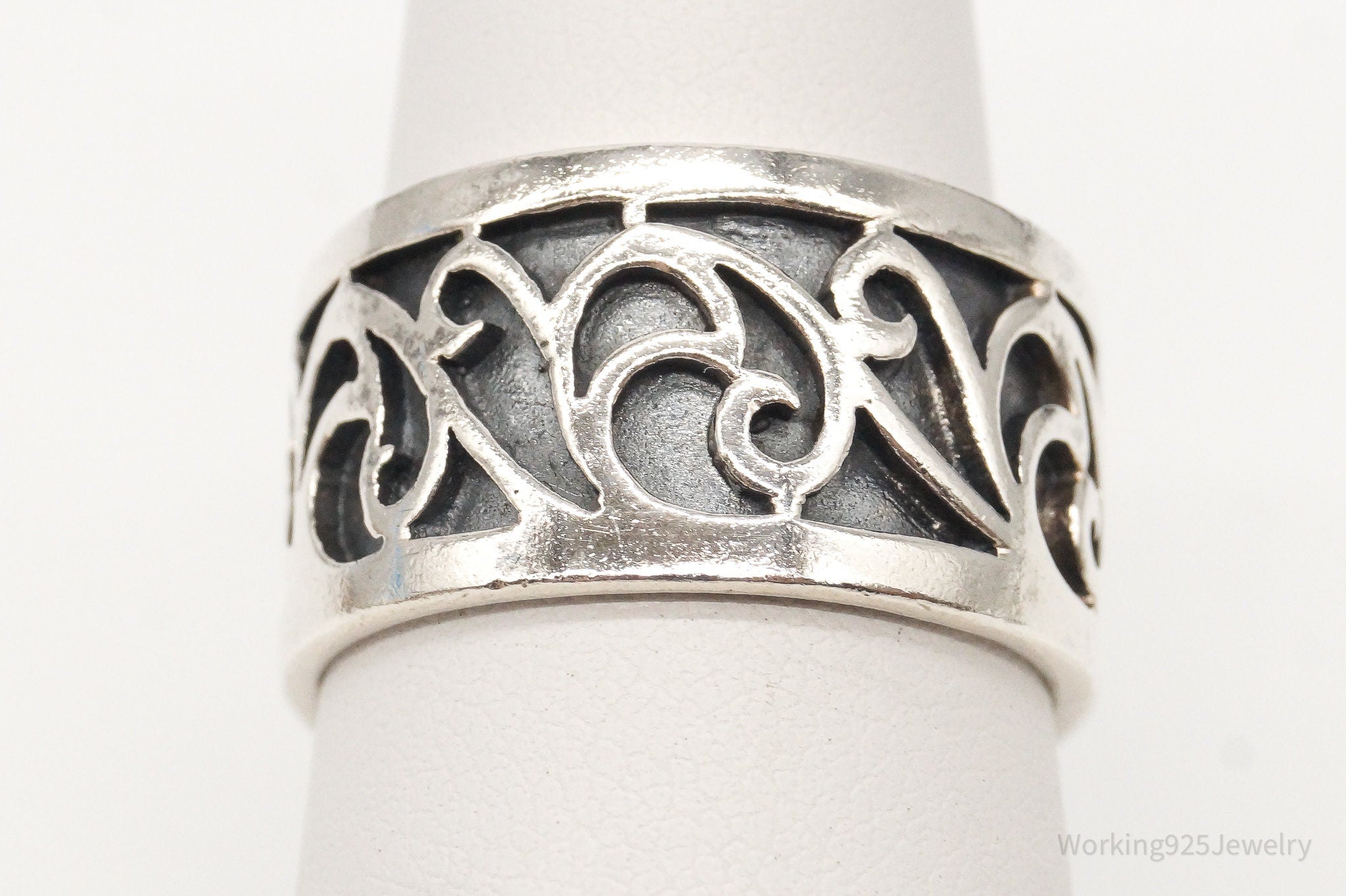 Vintage Scroll Swirls Sterling Silver Ring - Size 7.25