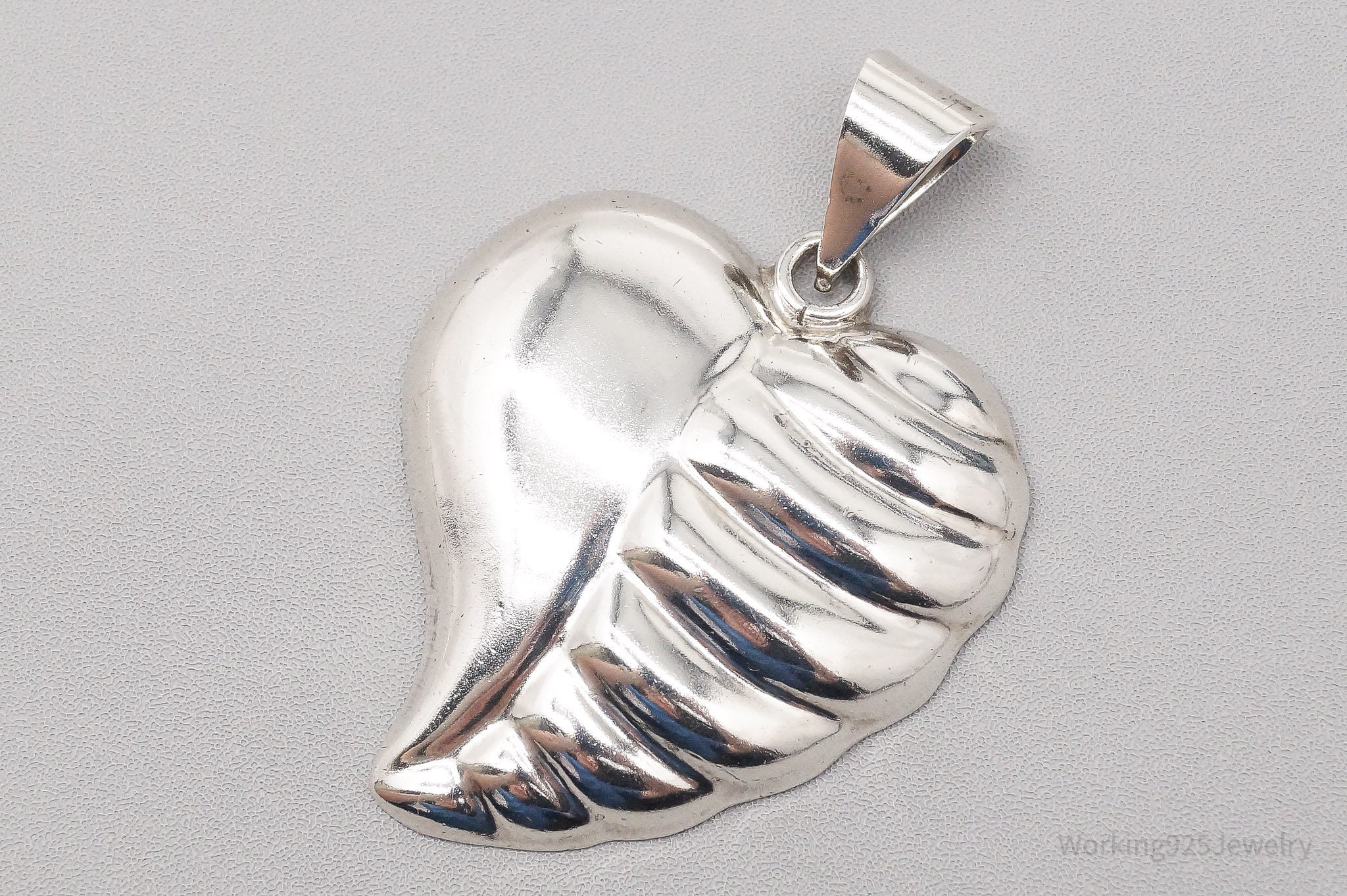 Vintage Large Puffy Heart Sterling Silver Necklace Pendant