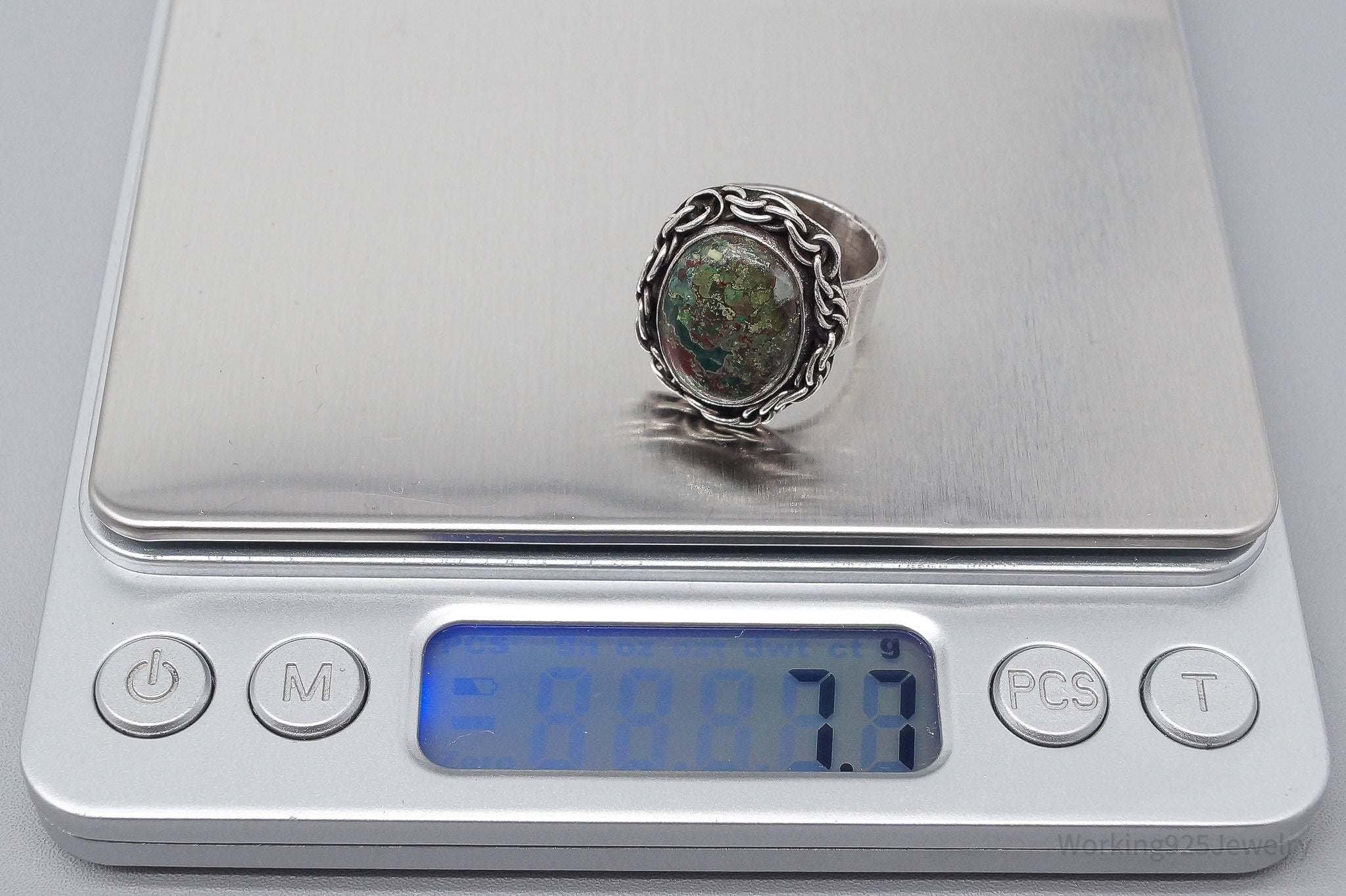 Vintage Red Green Jasper Silver Ring - Size 5