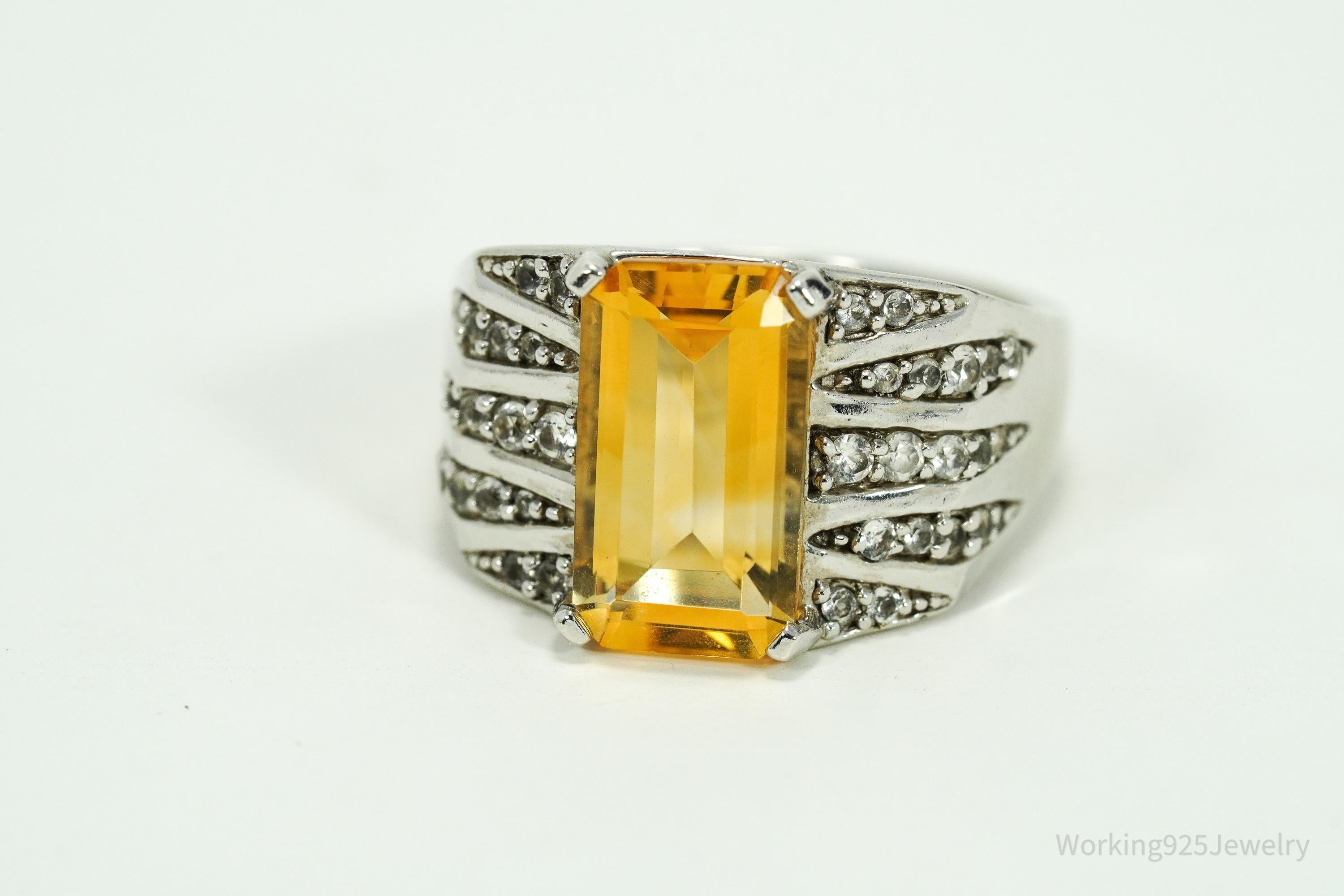 Vintage V3 Citrine & White Topaz Sterling Silver Ring - Size 9.25