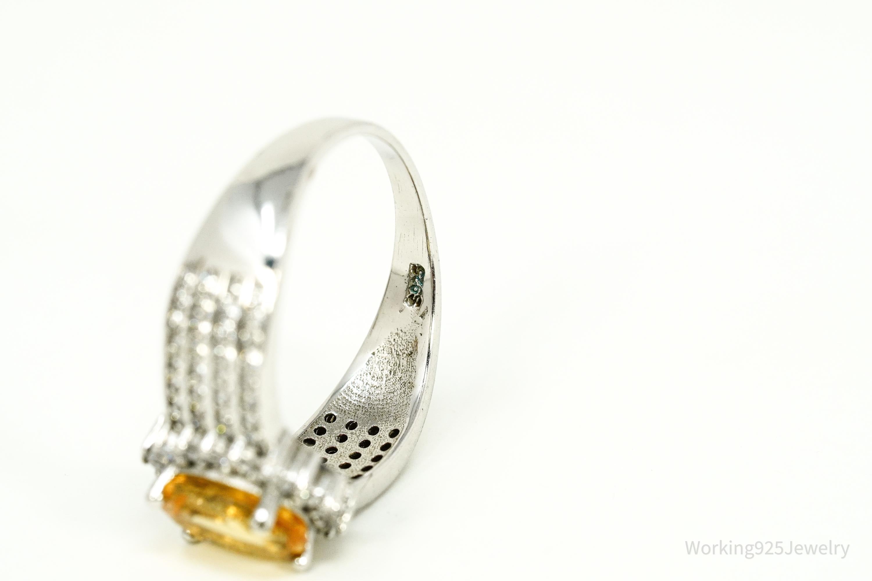 Vintage Citrine & Cubic Zirconia Sterling Silver Ring - Size 9