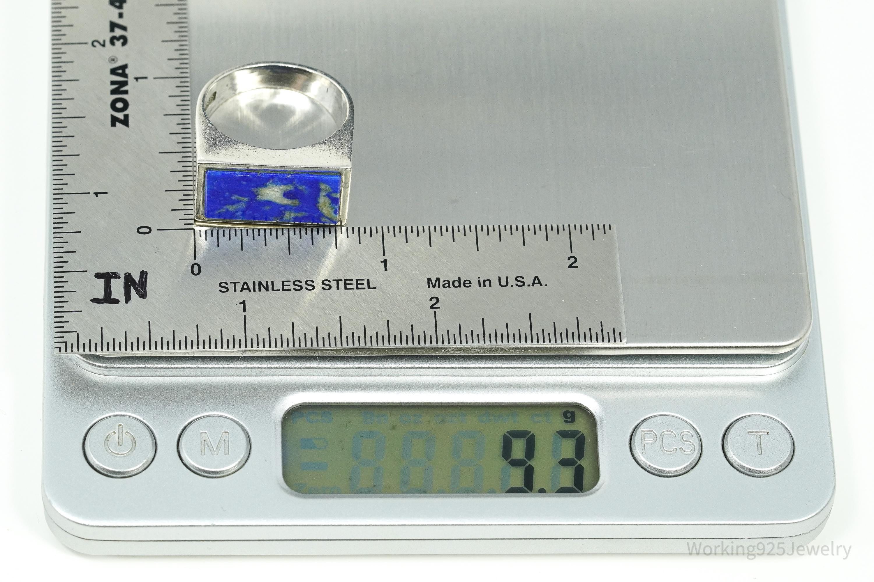 Vintage Lapis Lazuli Modernist Style Sterling Silver Ring Size 9