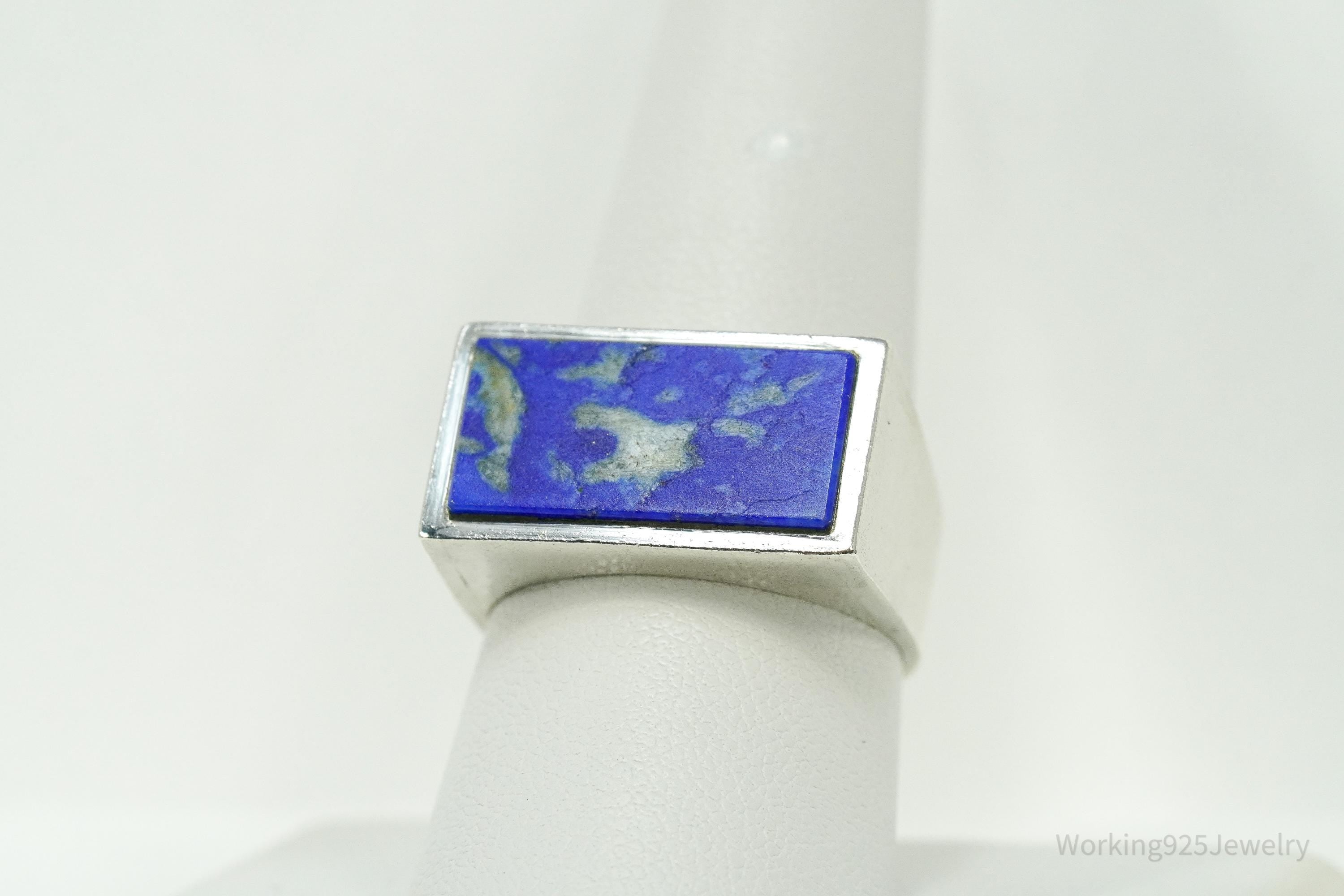 Vintage Lapis Lazuli Modernist Style Sterling Silver Ring Size 9