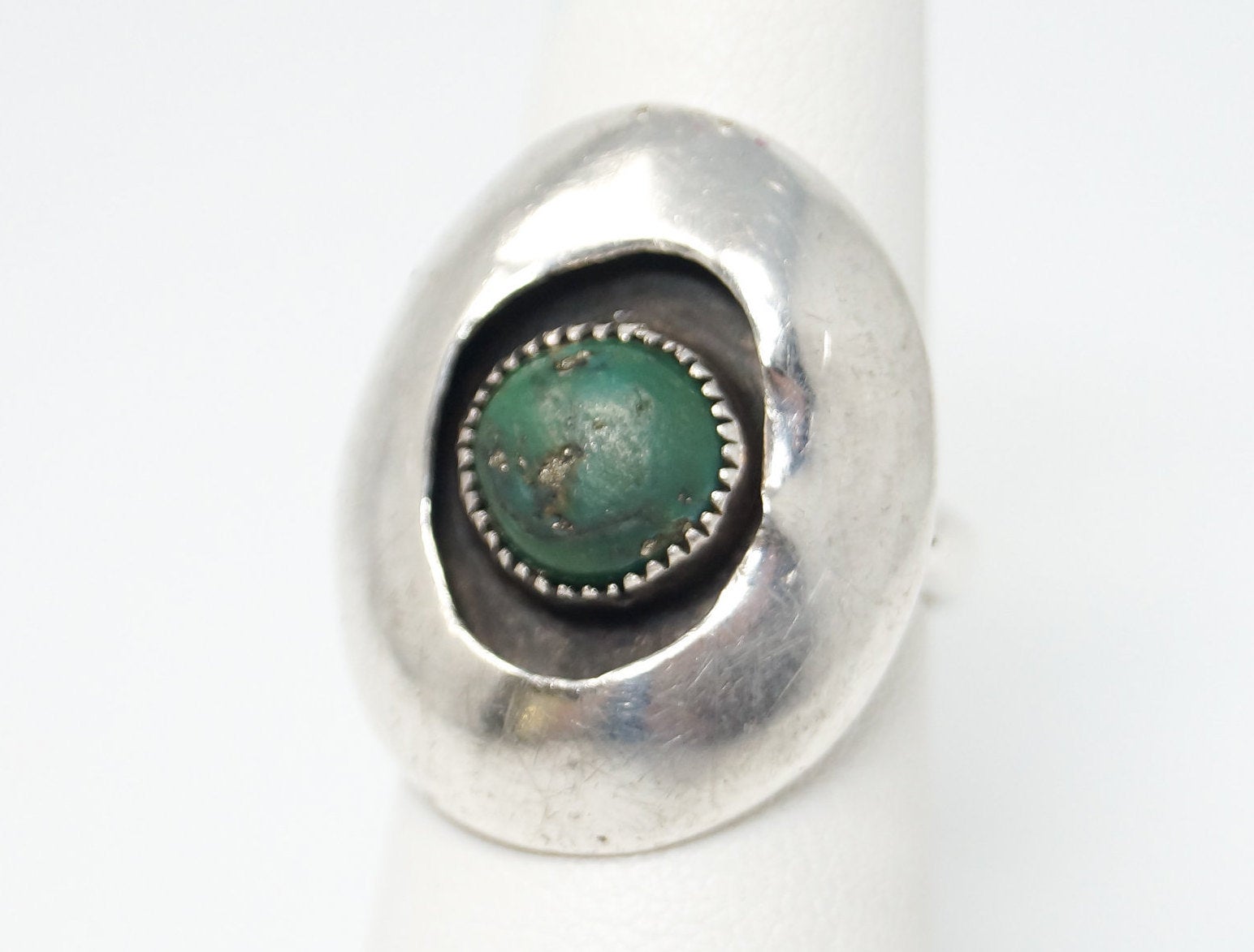 Vtg Native American Turquoise Shadow Unsigned Sterling Silver Ring - Sz 6.25