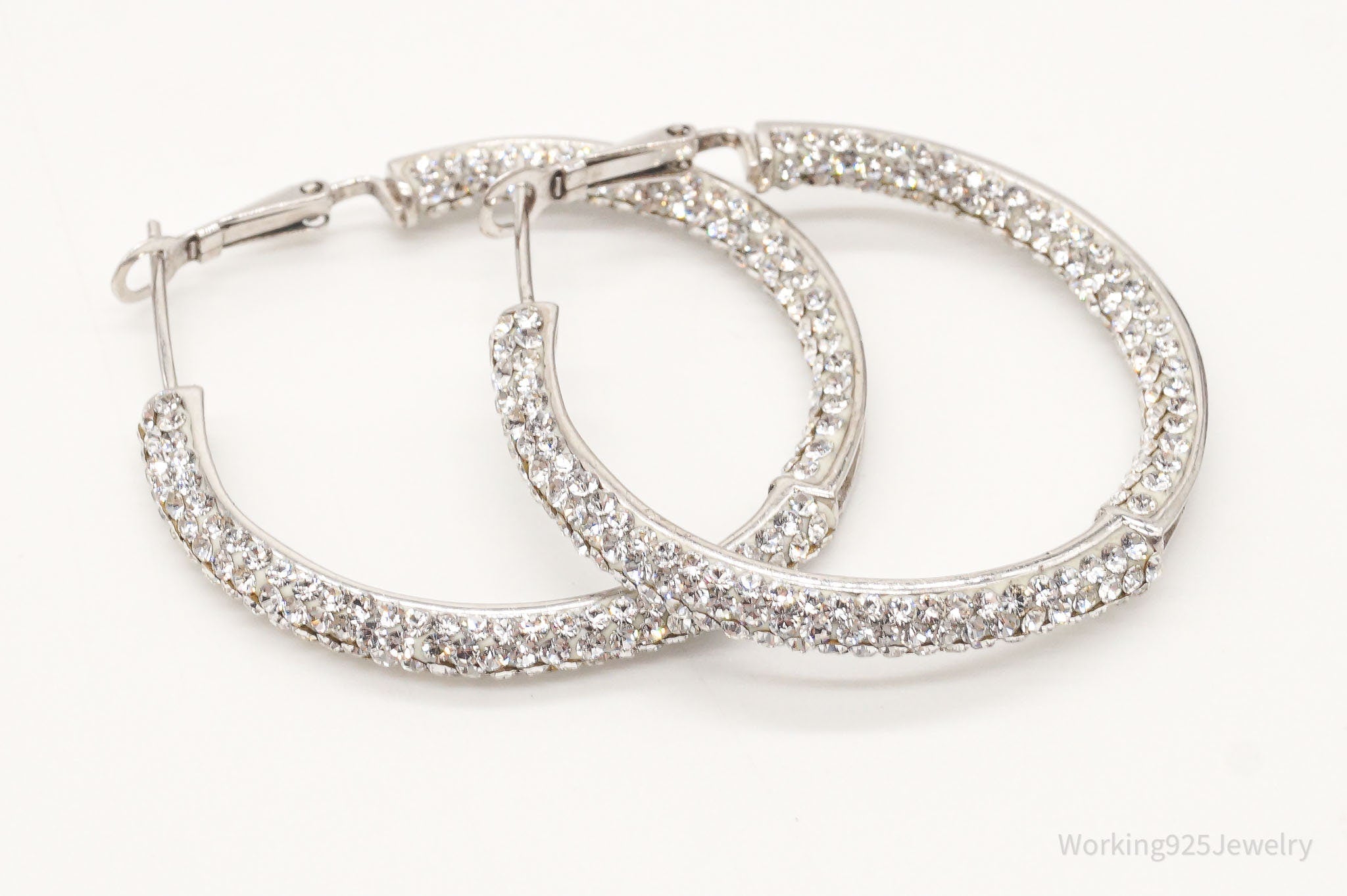 Vintage Swarovski Crystal Sterling Silver Hoop Earrings