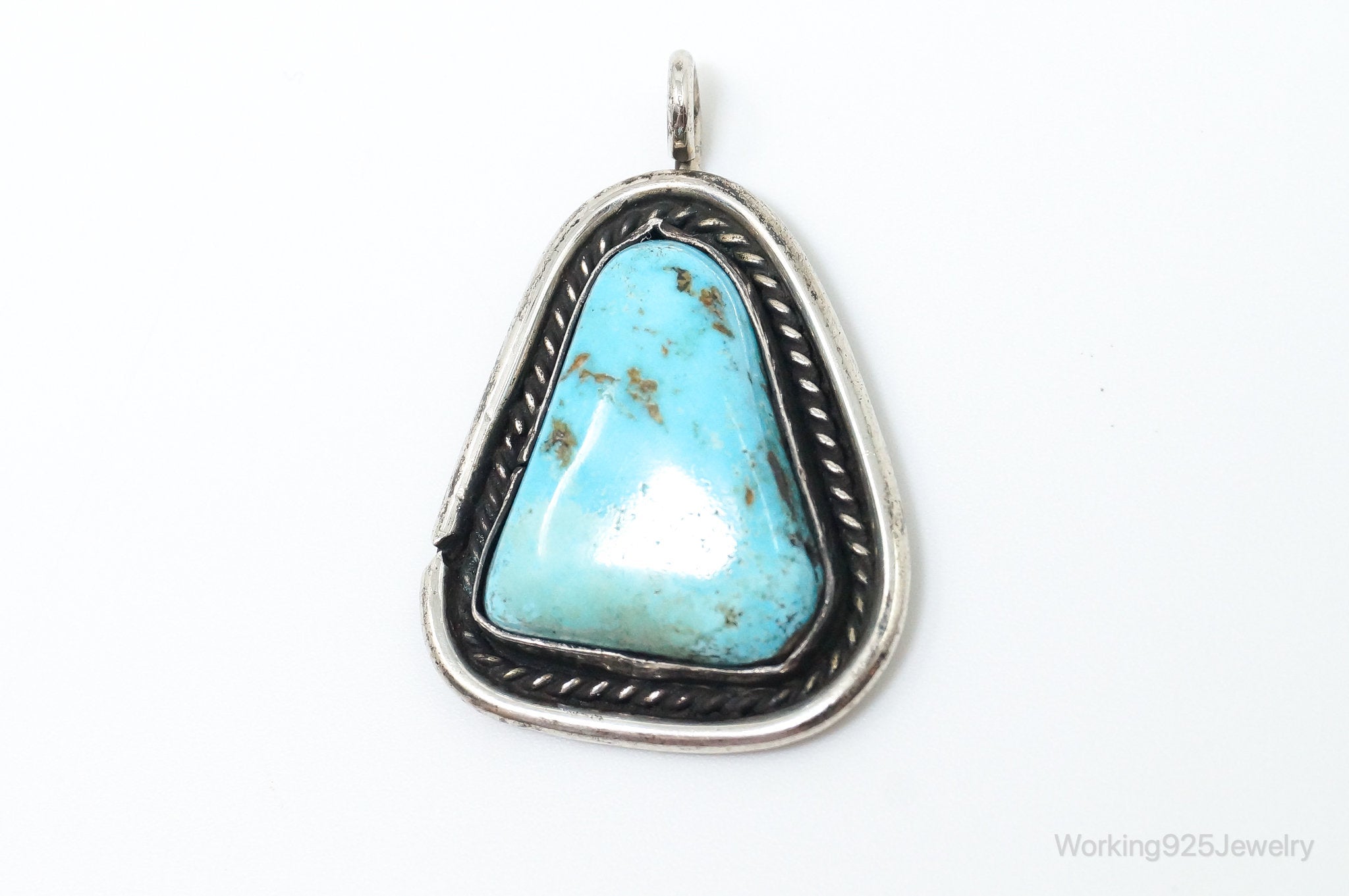 Vintage Native American Unsigned Turquoise Sterling Silver Pendant