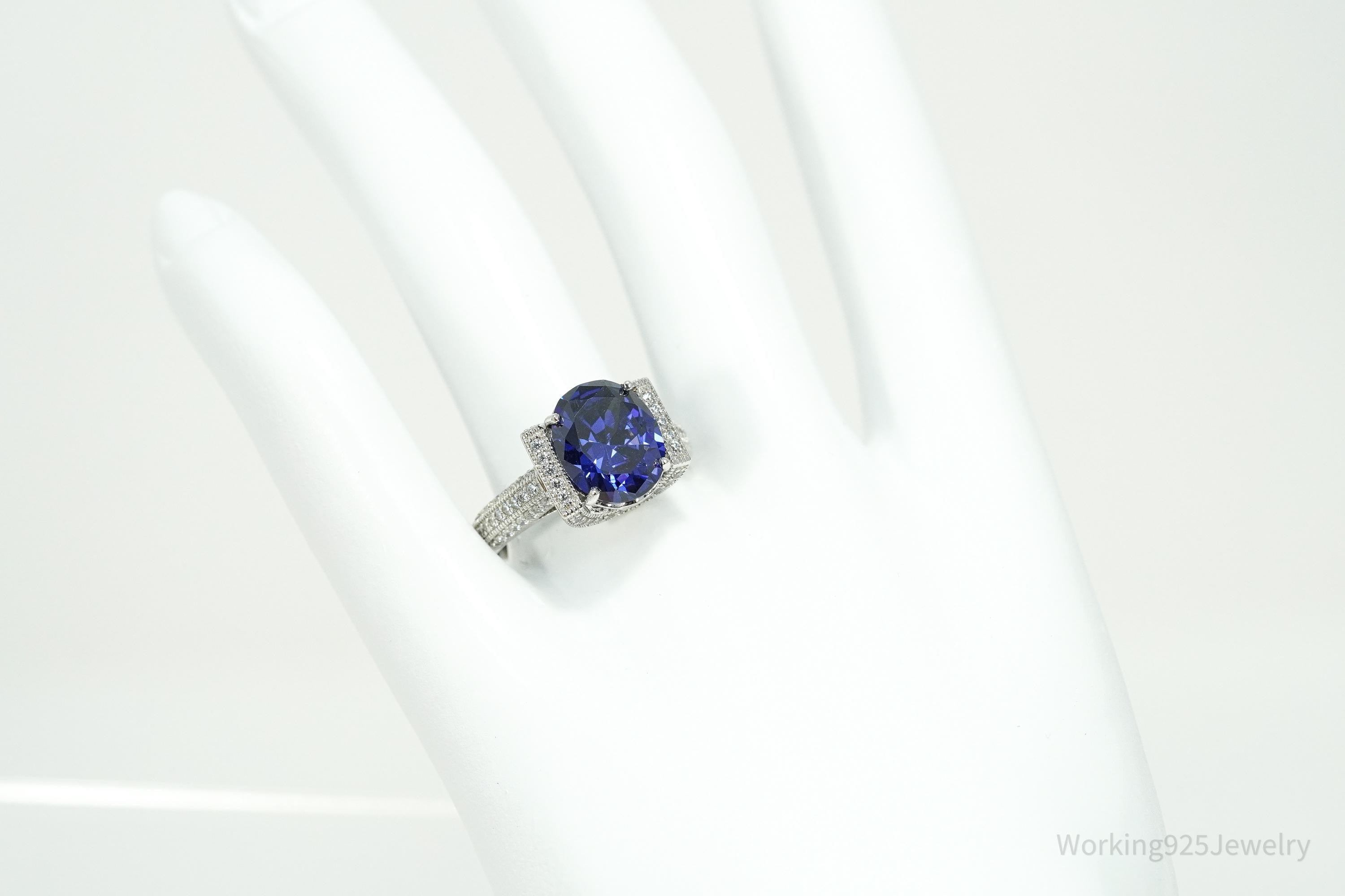 Vanna K Tanzanite Blue And White Cubic Zirconia Platineve Sterling Silver Ring - Size 8