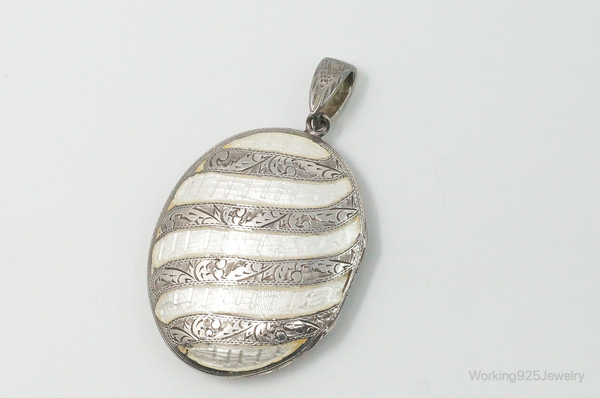 Vintage Siam White Enamel Sterling Silver Locket Pendant