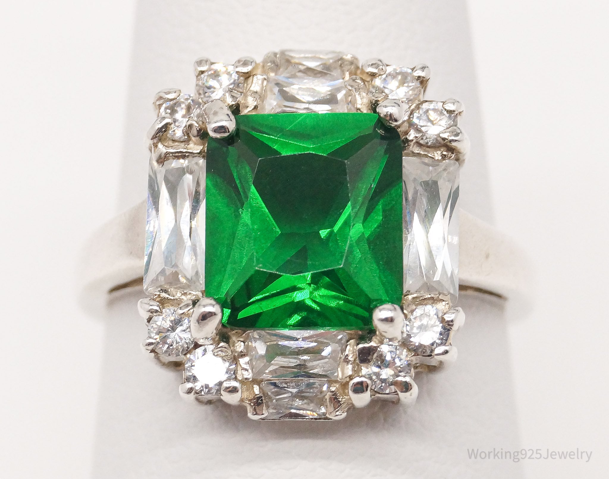 VTG Krementz & Company Simulated Emerald CZ Sterling Silver Ring - SZ 7