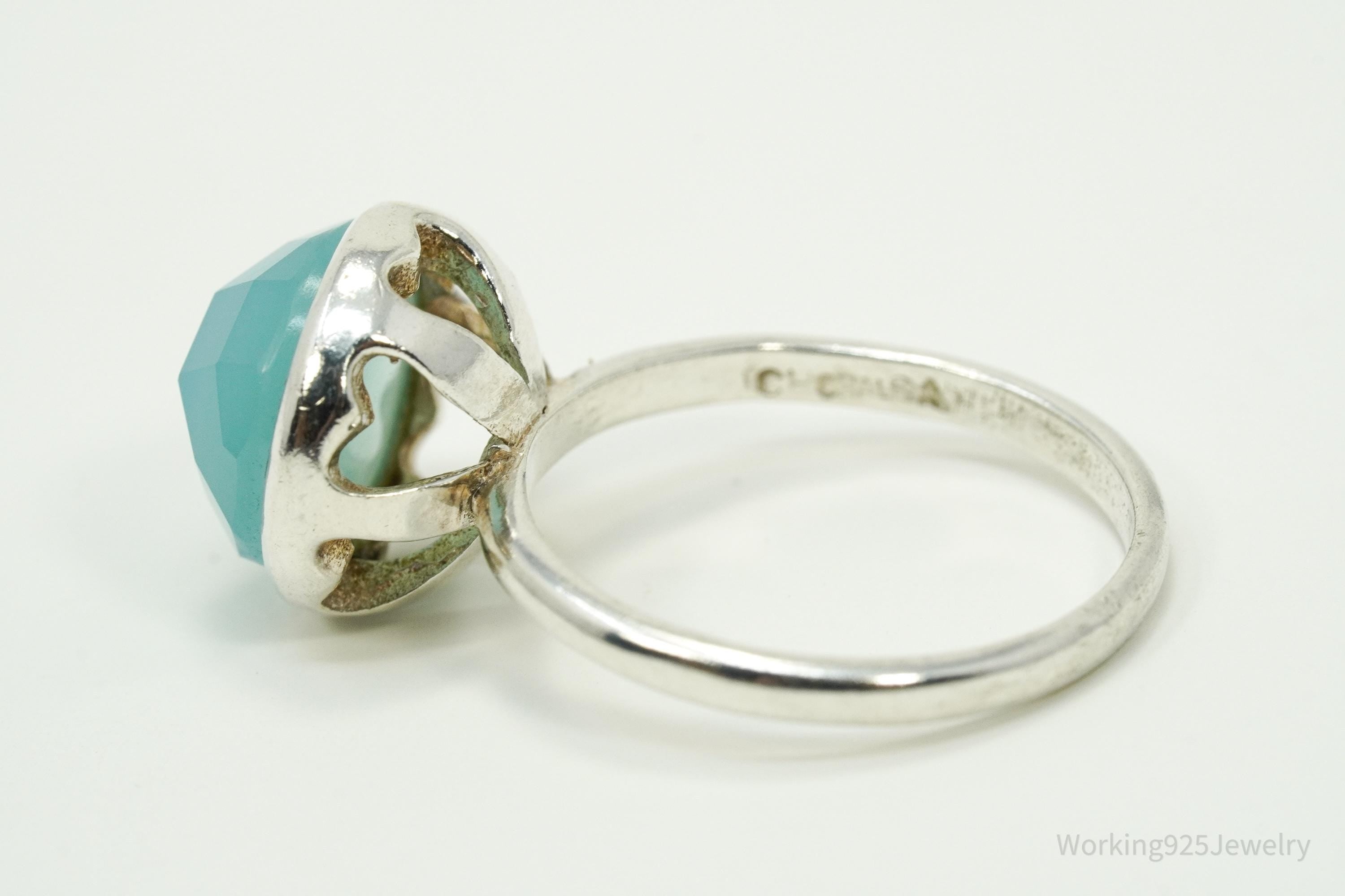 Vintage Chalisa Aqua Blue Chalcedony Sterling Silver Ring - Size 6