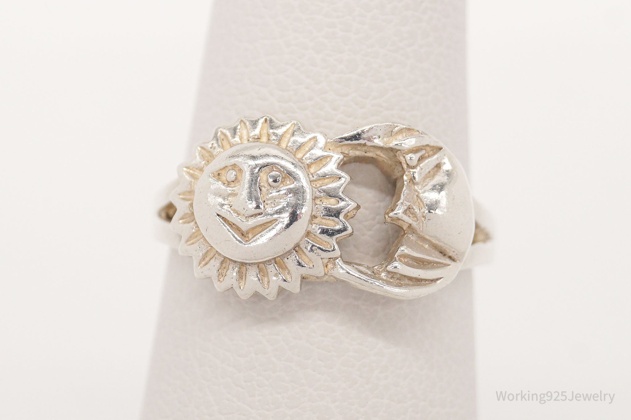 Vintage Sun & Moon Sterling Silver Ring - Size 4.75