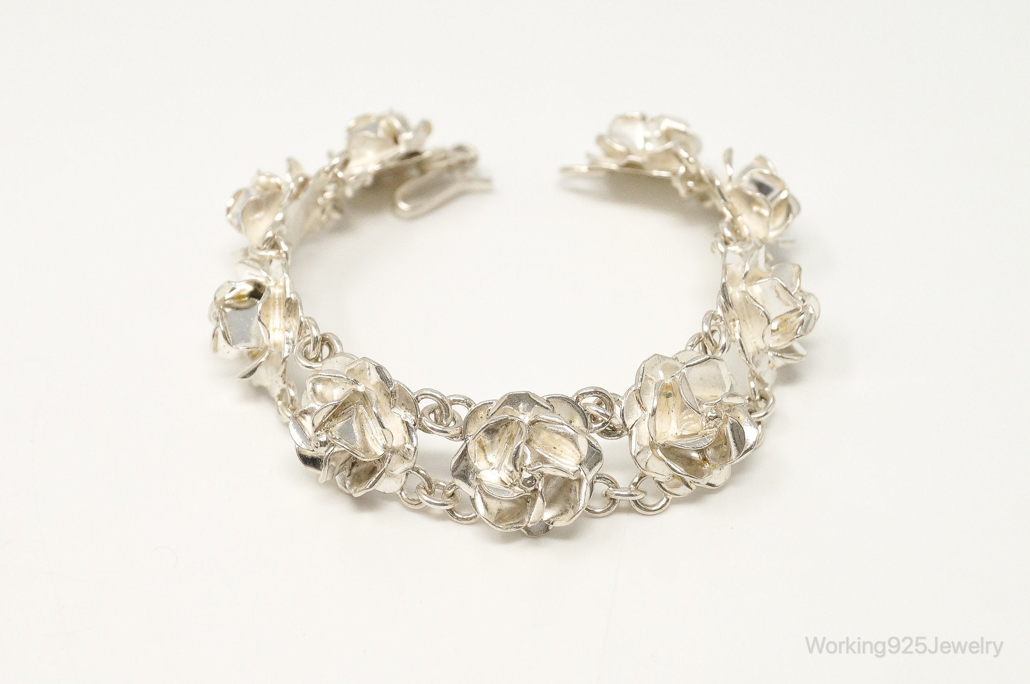 Vintage Mexico 3D Flowers Bloom Sterling Silver Bracelet