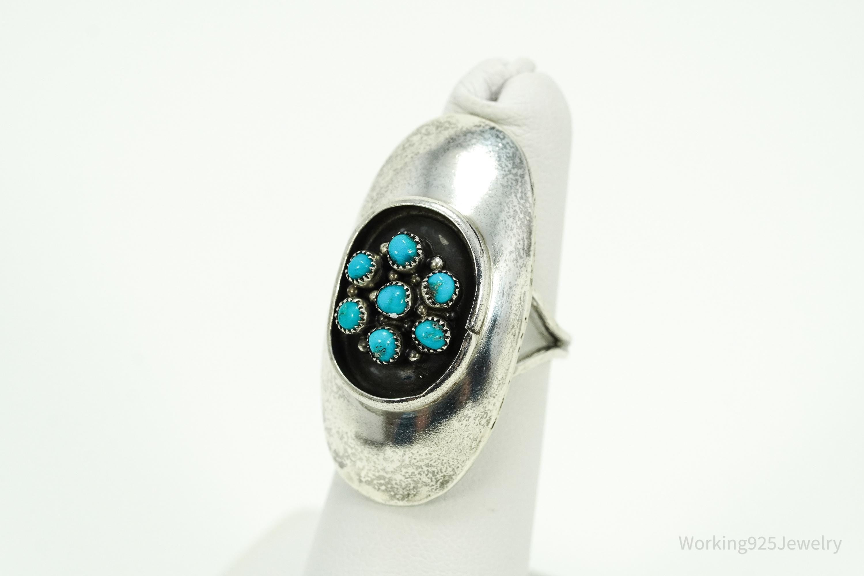 Vintage Native American Turquoise Silver Ring - Size 6.25