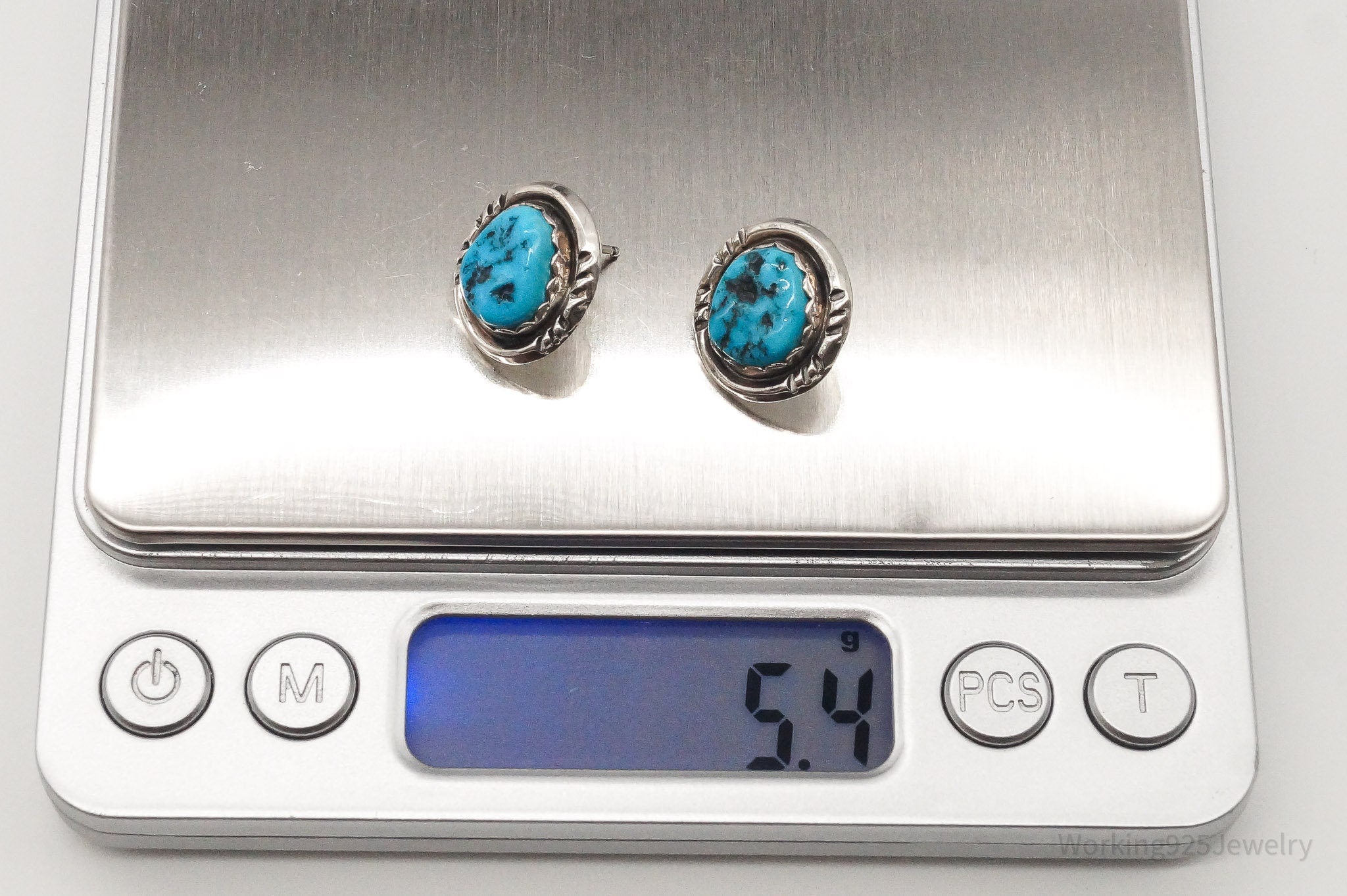 Vintage Native American RB Turquoise Sterling Silver Earrings