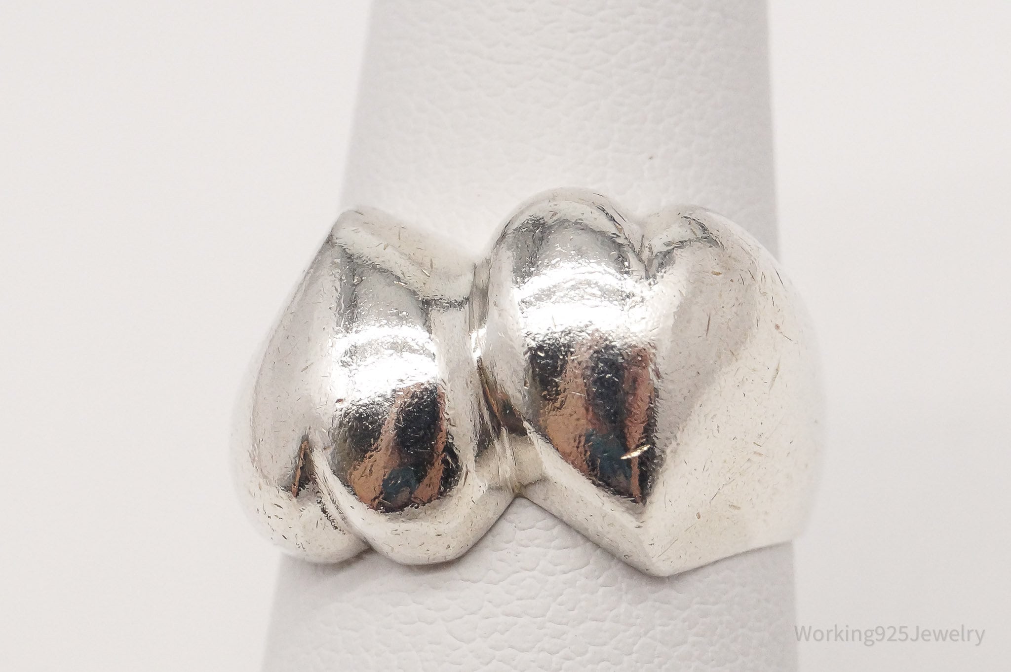 Vintage Puffy Hearts Sterling Silver Ring - Size 6.5