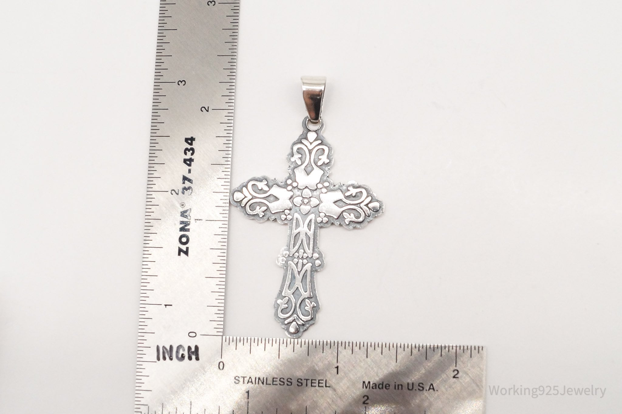 Vintage Large Ornate Cross Sterling Silver Necklace Pendant