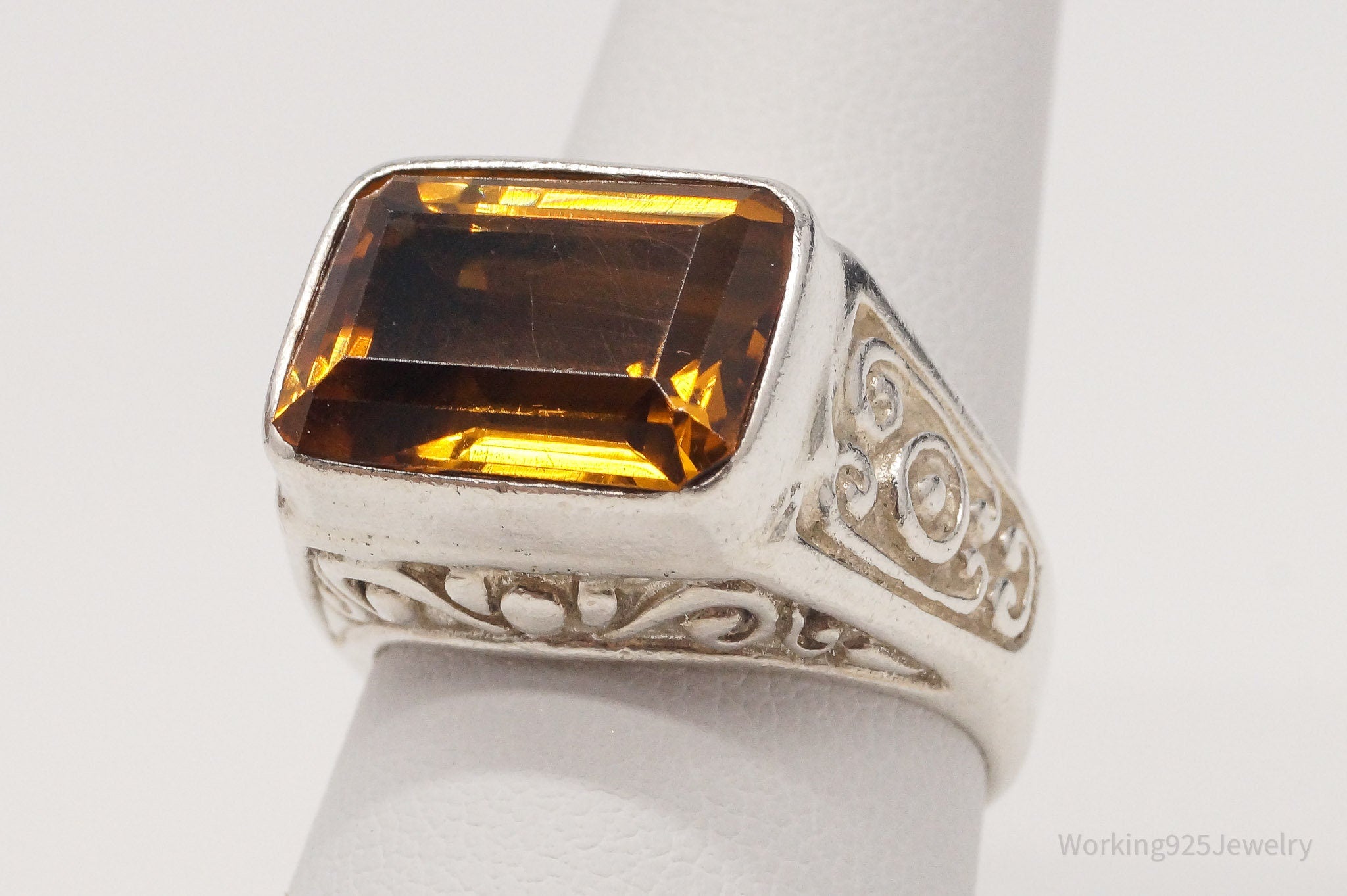 Vintage Large Citrine Sterling Silver Ring - Size 7.5