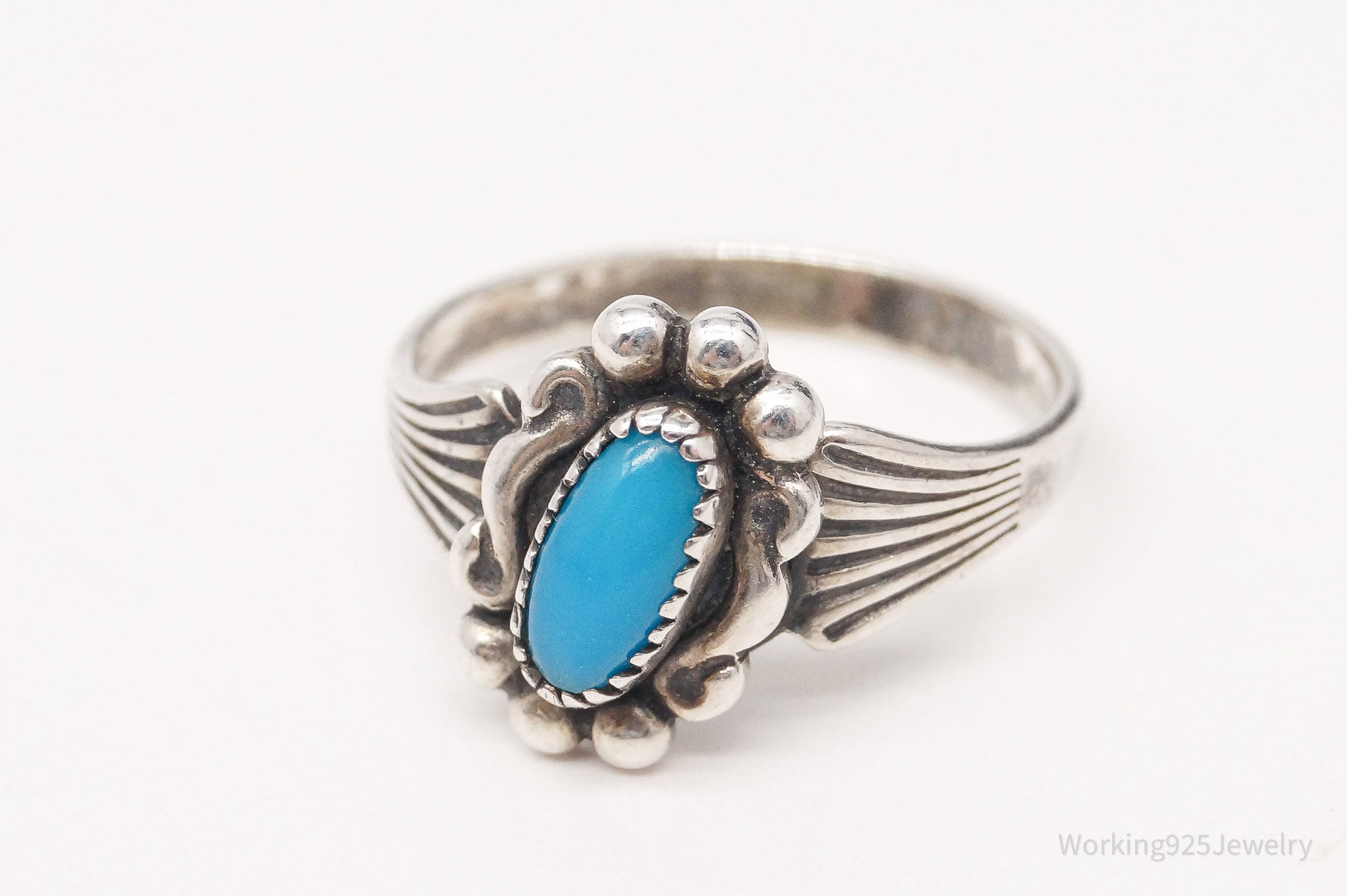 Vintage Native American Spinning Turquoise Sterling Silver Ring - Size 5