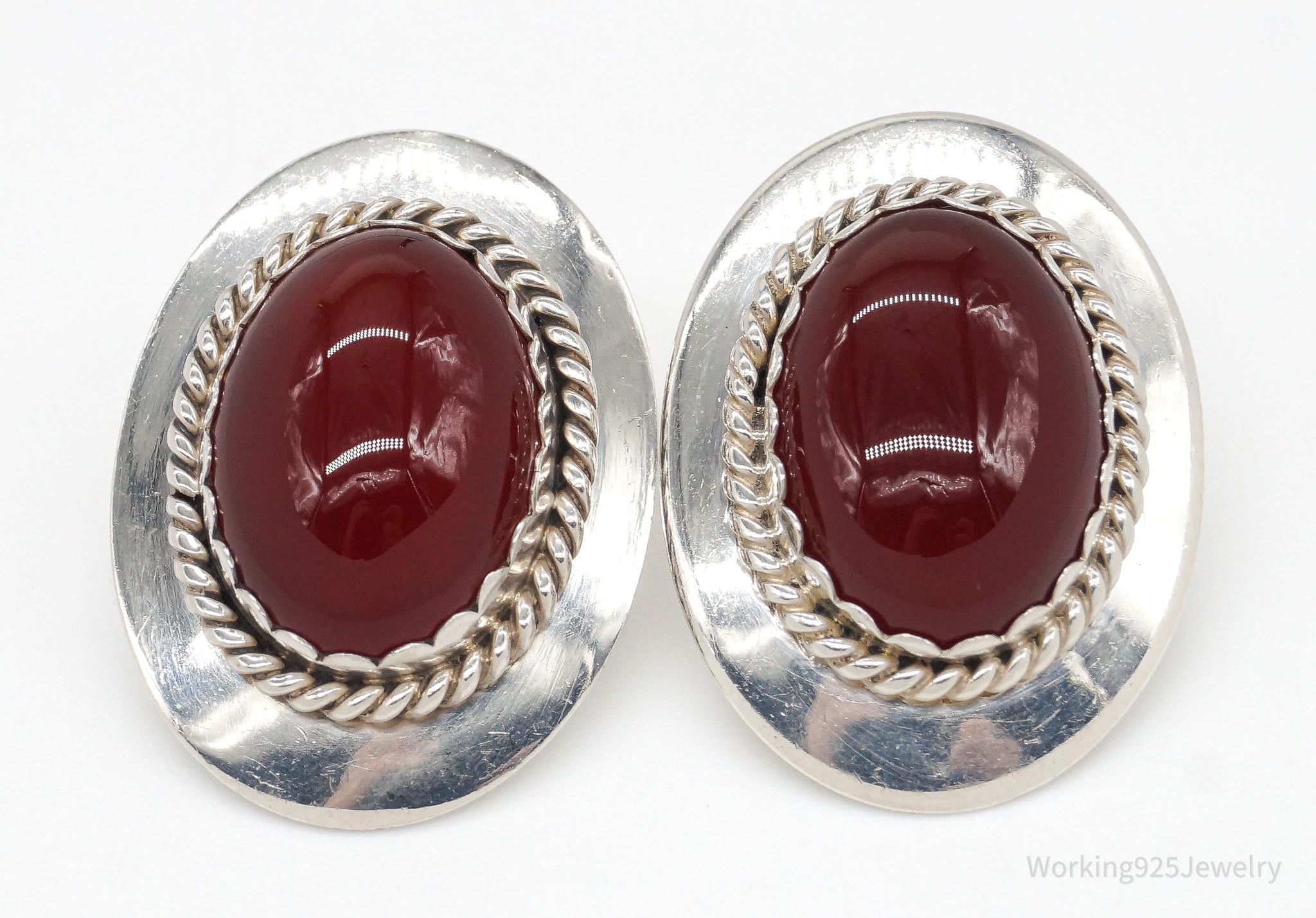 Vintage Native American Julia Etsitty Carnelian Sterling Silver Earrings