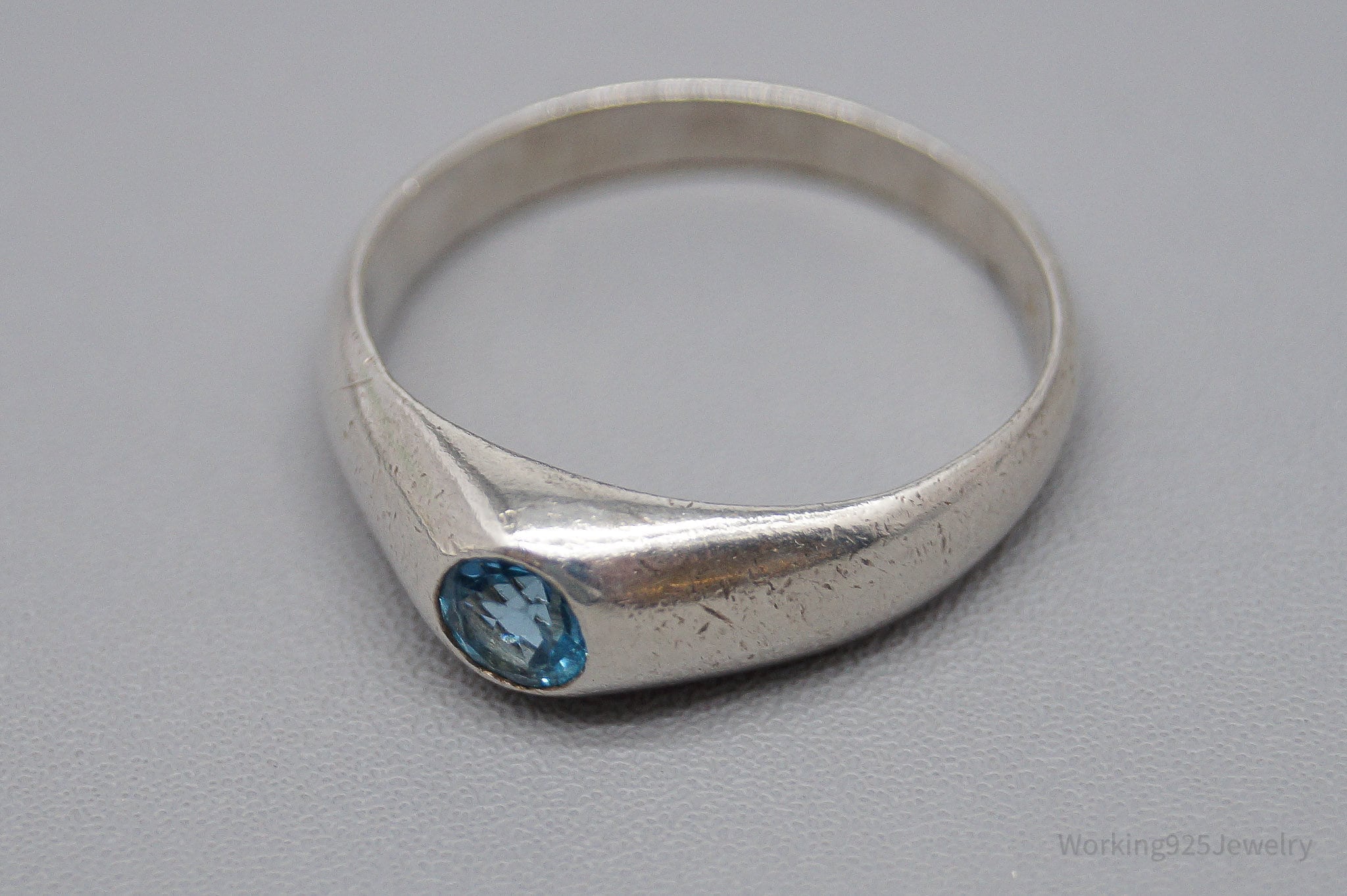 Vintage Blue Topaz Sterling Silver Ring - Size 6.5