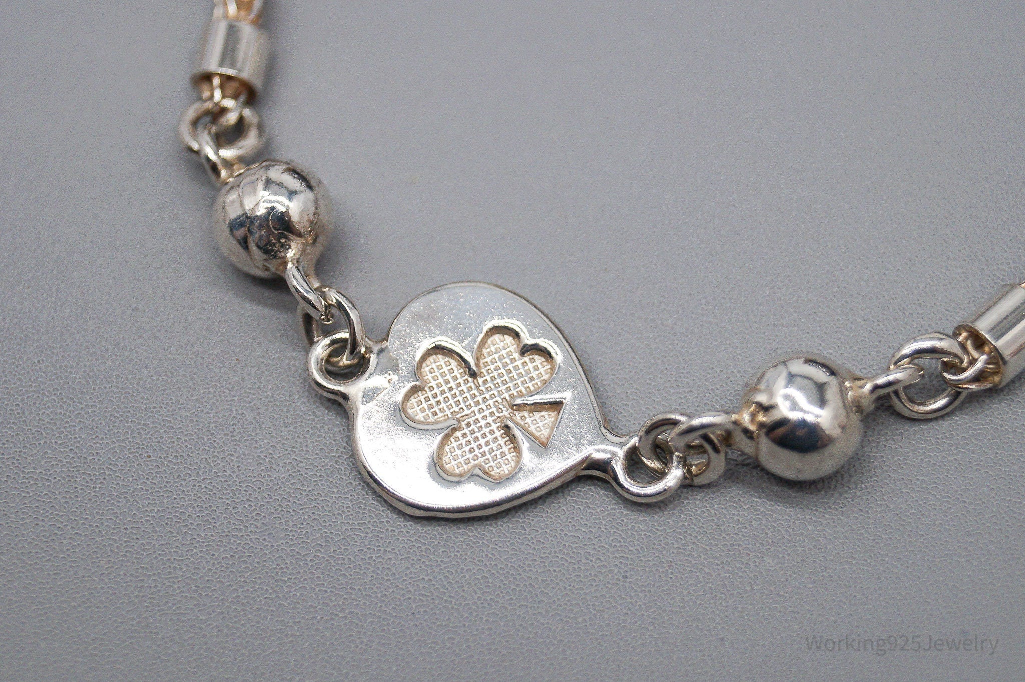 Vintage Three Leaf Clover 950 Silver Bracelet 7.25"