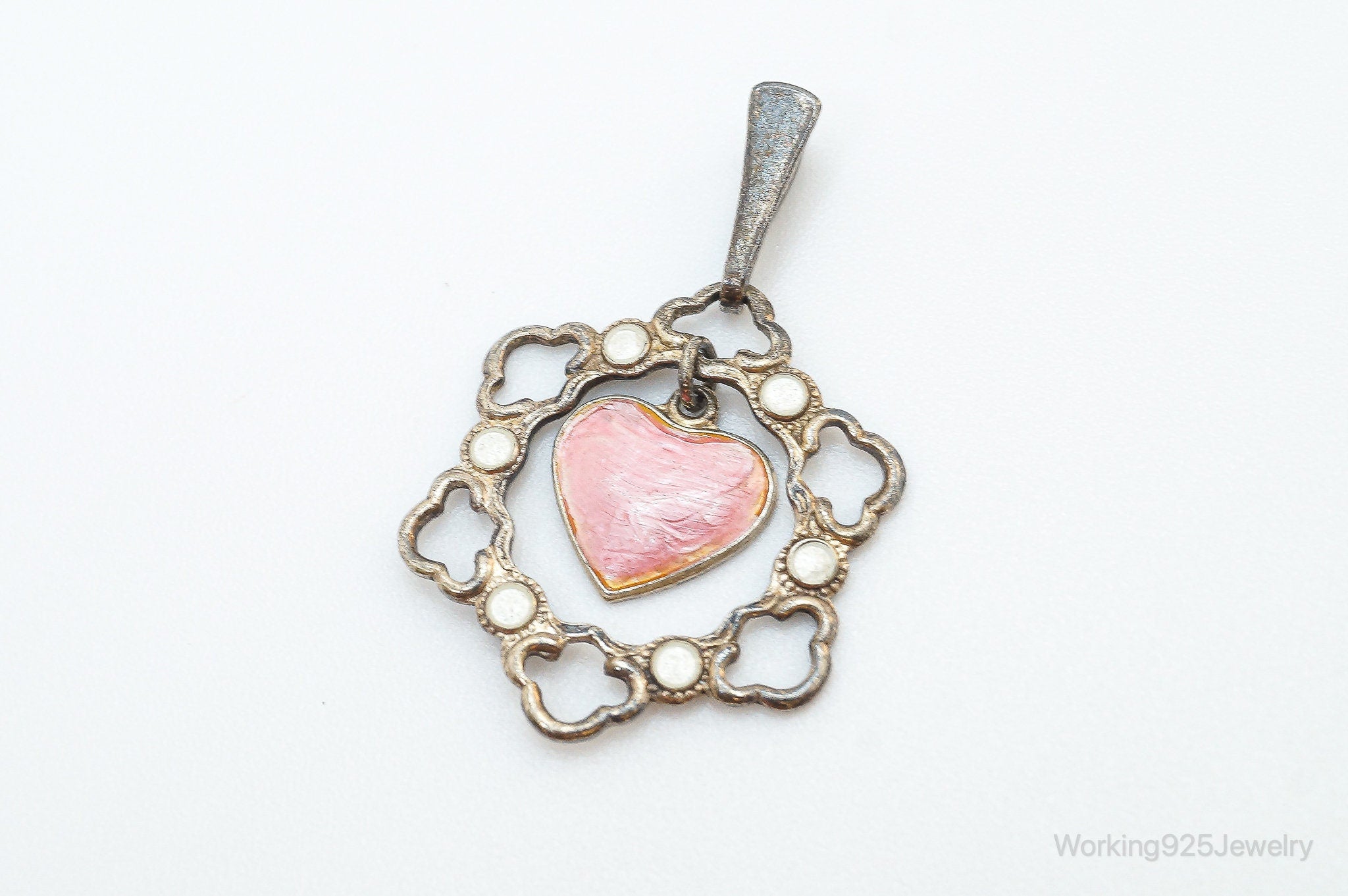 Vintage Modernist Enamel Heart Sterling Silver Pendant