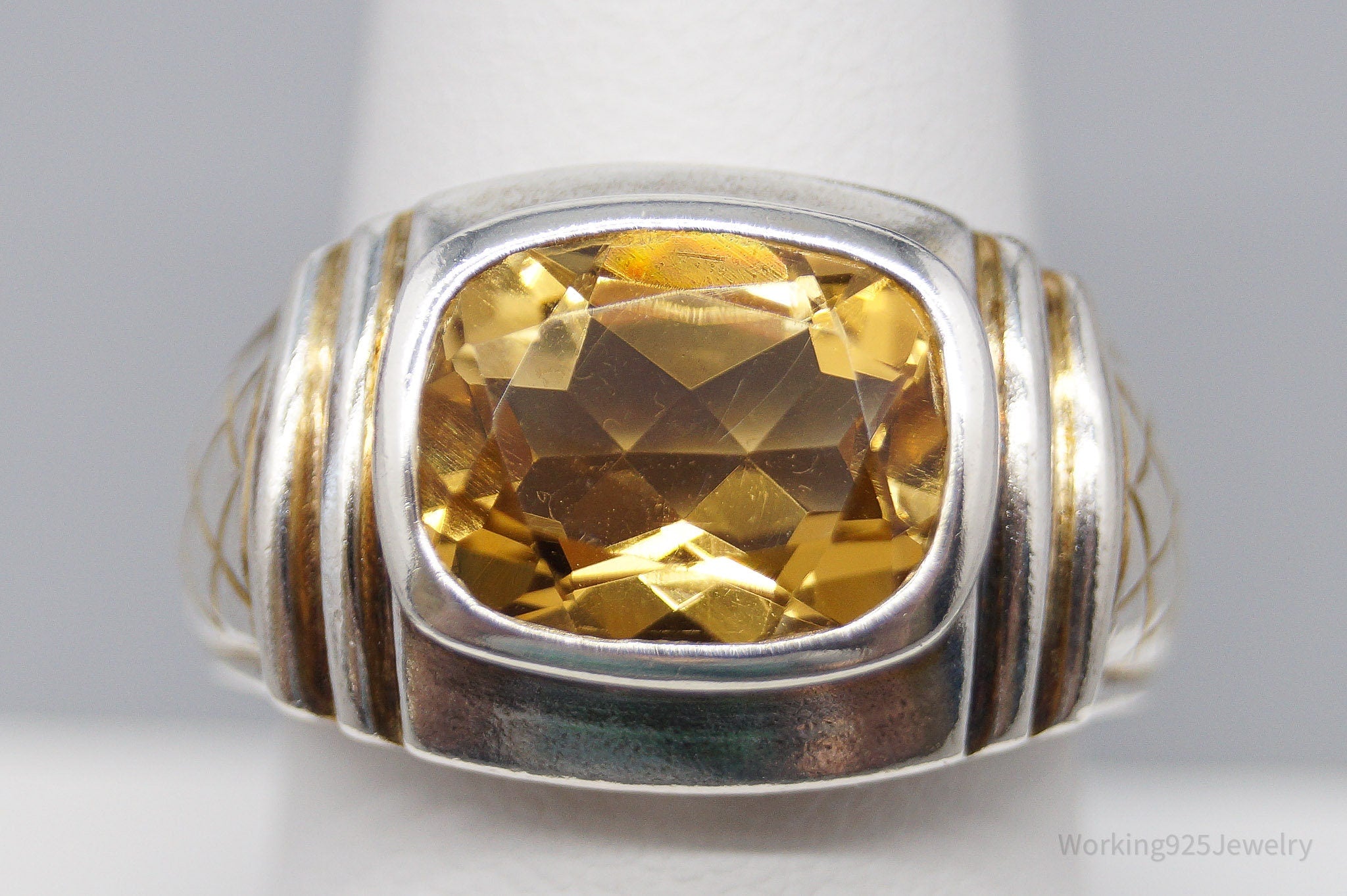 Vintage Large Citrine Sterling Silver Ring - Size 9