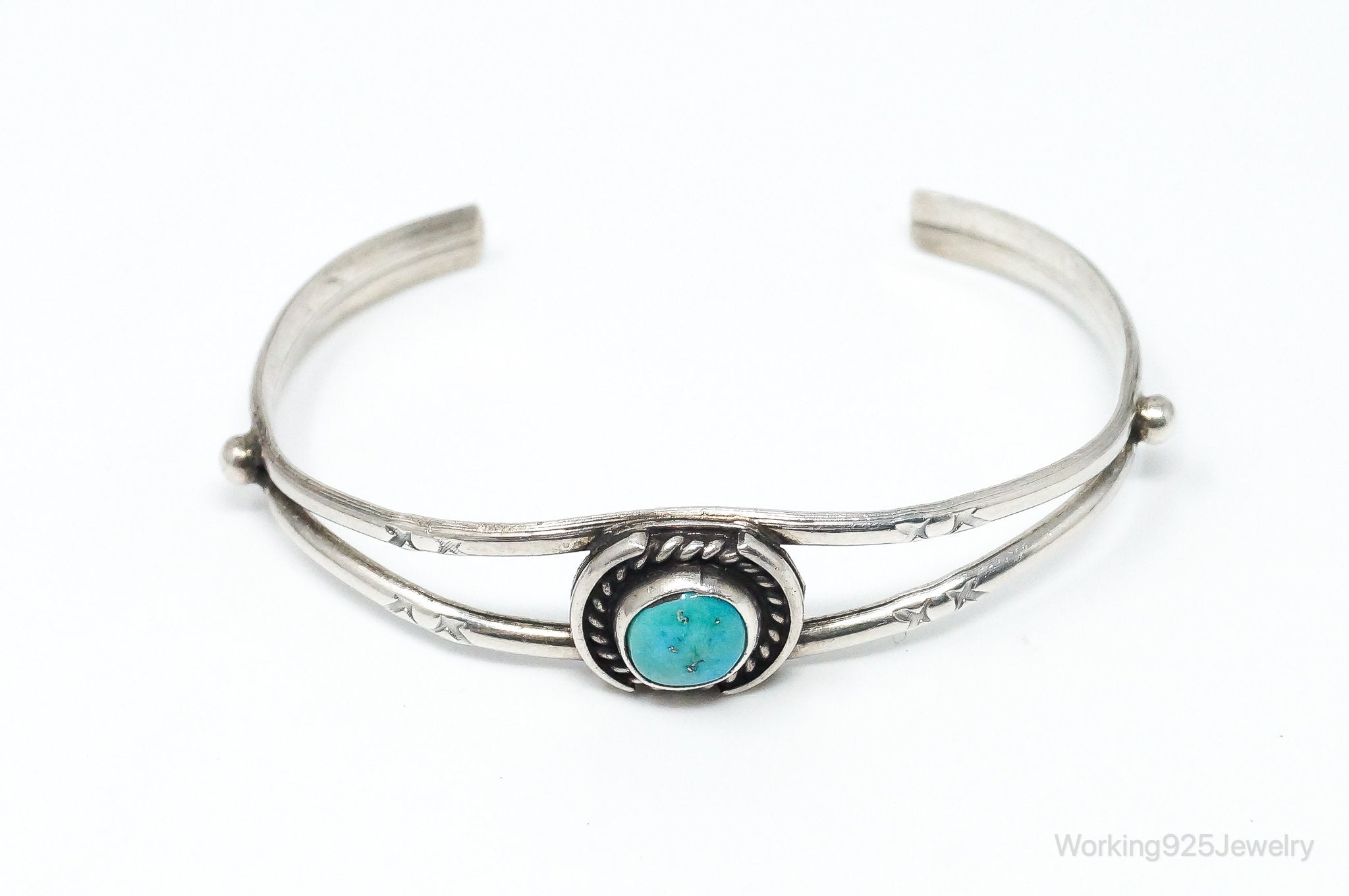 Vintage Native Handmade Unsigned Turquoise Sterling Silver Cuff Bracelet