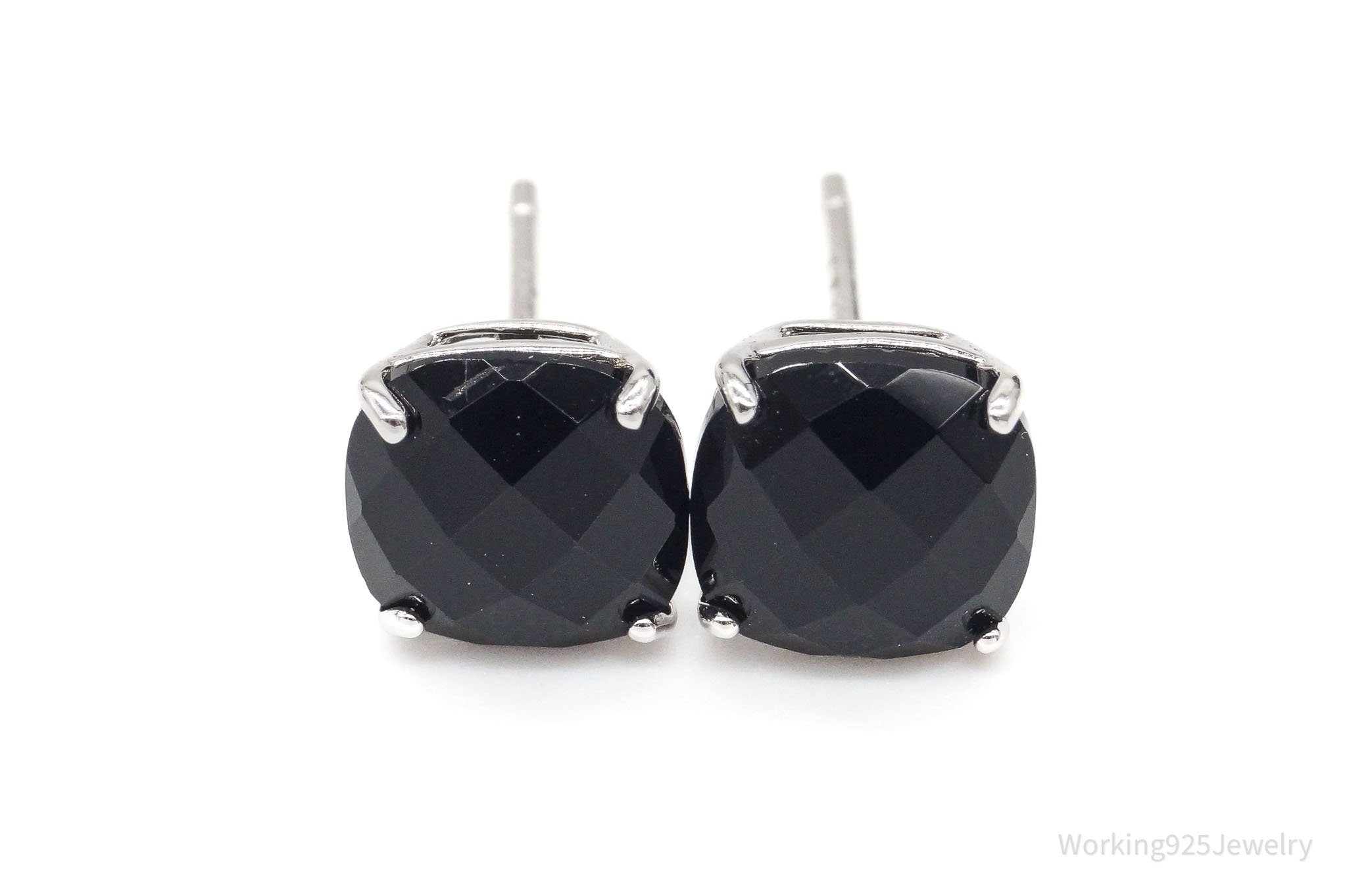 Vintage Black Cubic Zirconia Sterling Silver Stud Earrings