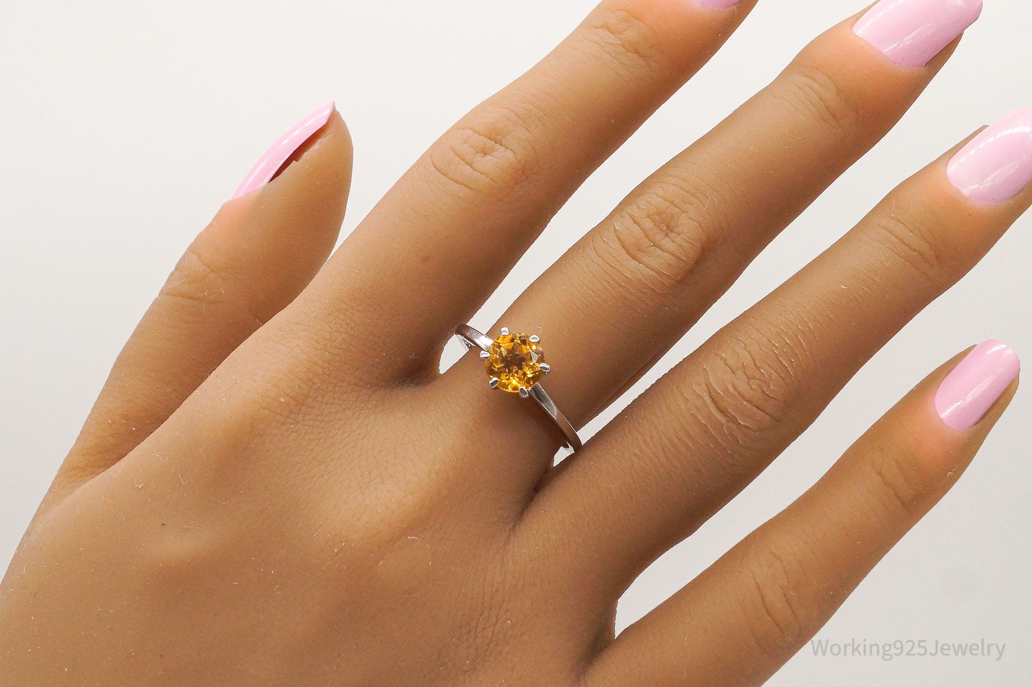 Vintage Citrine Sterling Silver Ring - Size 8.75