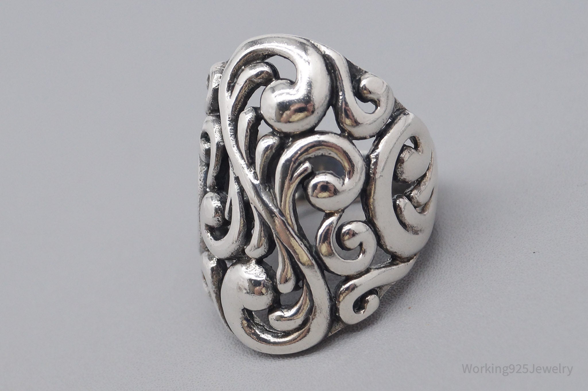 Vintage Puffy Swirls & Scrolls Sterling Silver Ring - Size 6.5