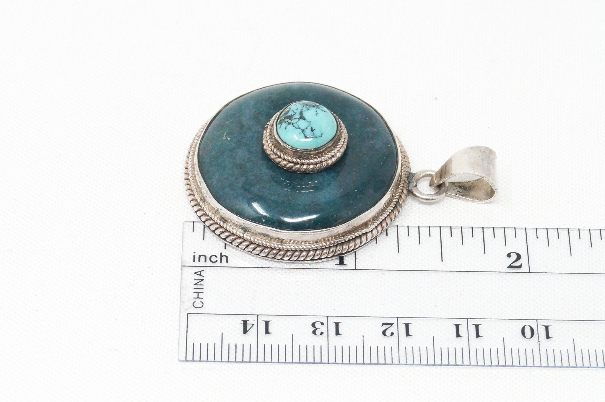 Vintage Southwest Style Turquoise Sterling Silver Necklace Pendant