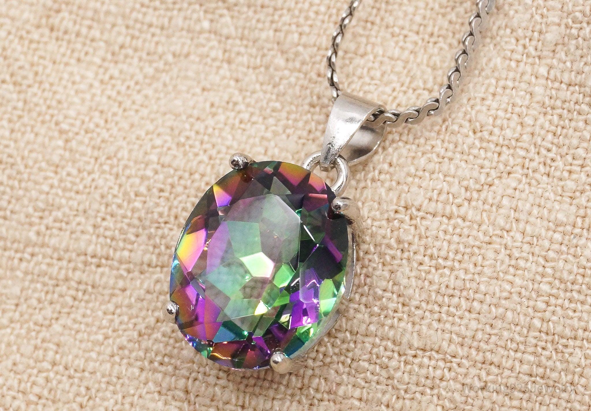Vintage Large Mystic Topaz Sterling Silver Necklace 18"