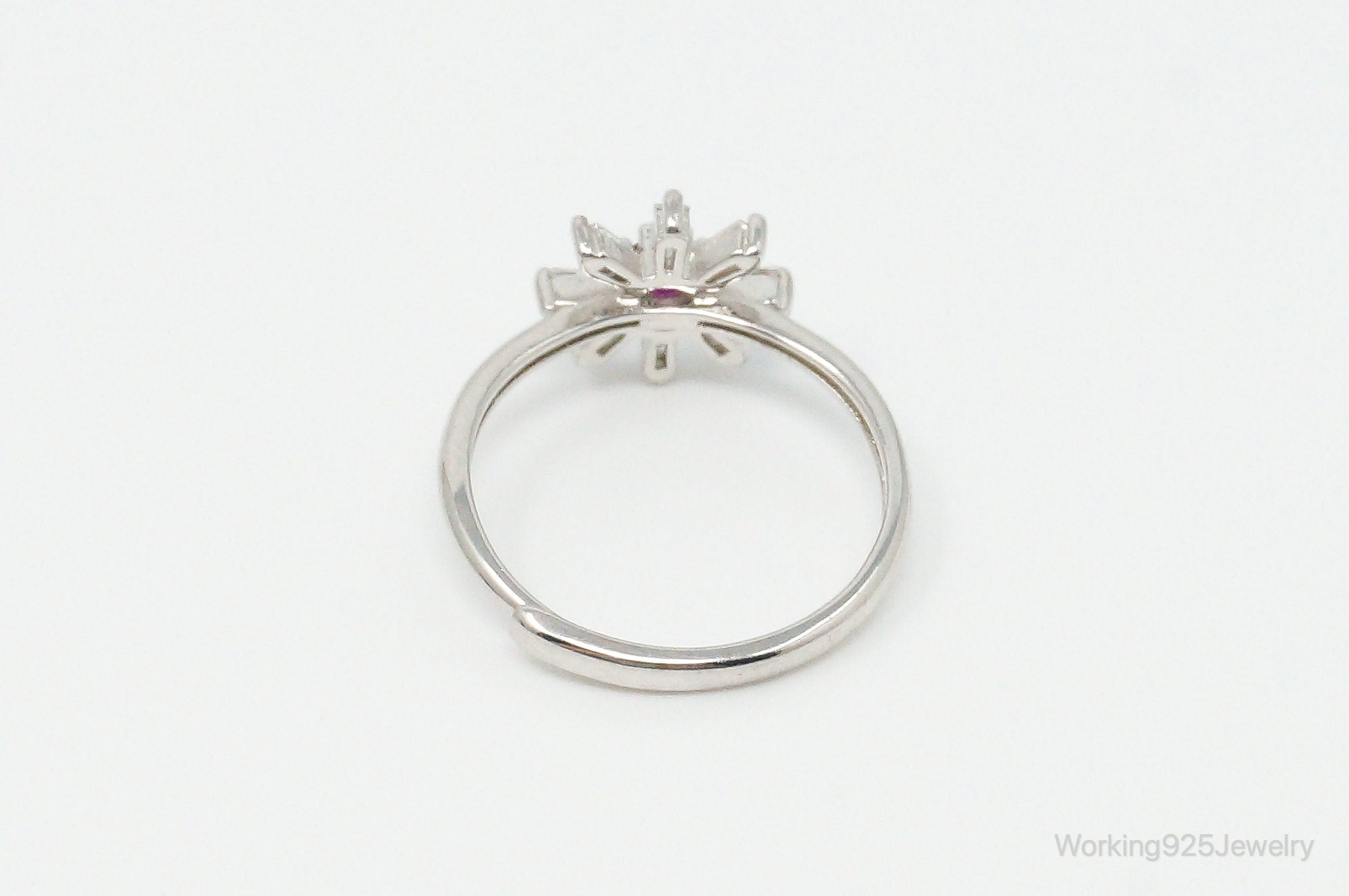 Vintage Pink Topaz & Cubic Zirconia Sterling Silver Flower Ring - Size 6 Adj.