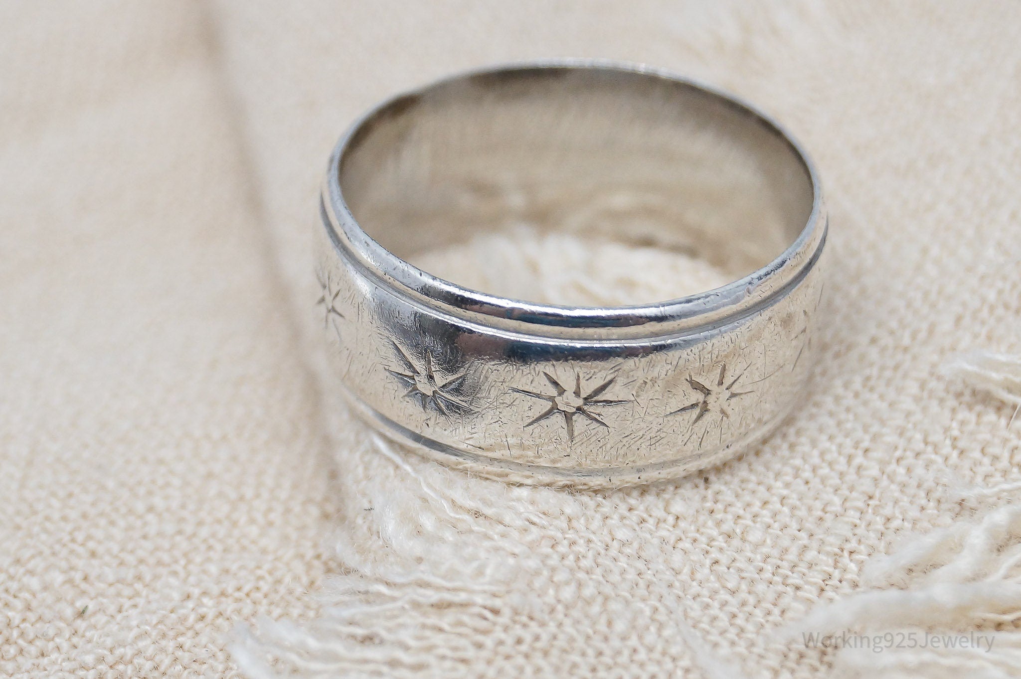 Antique Sun Starburst Design Sterling Silver Band Ring - Size 7.25