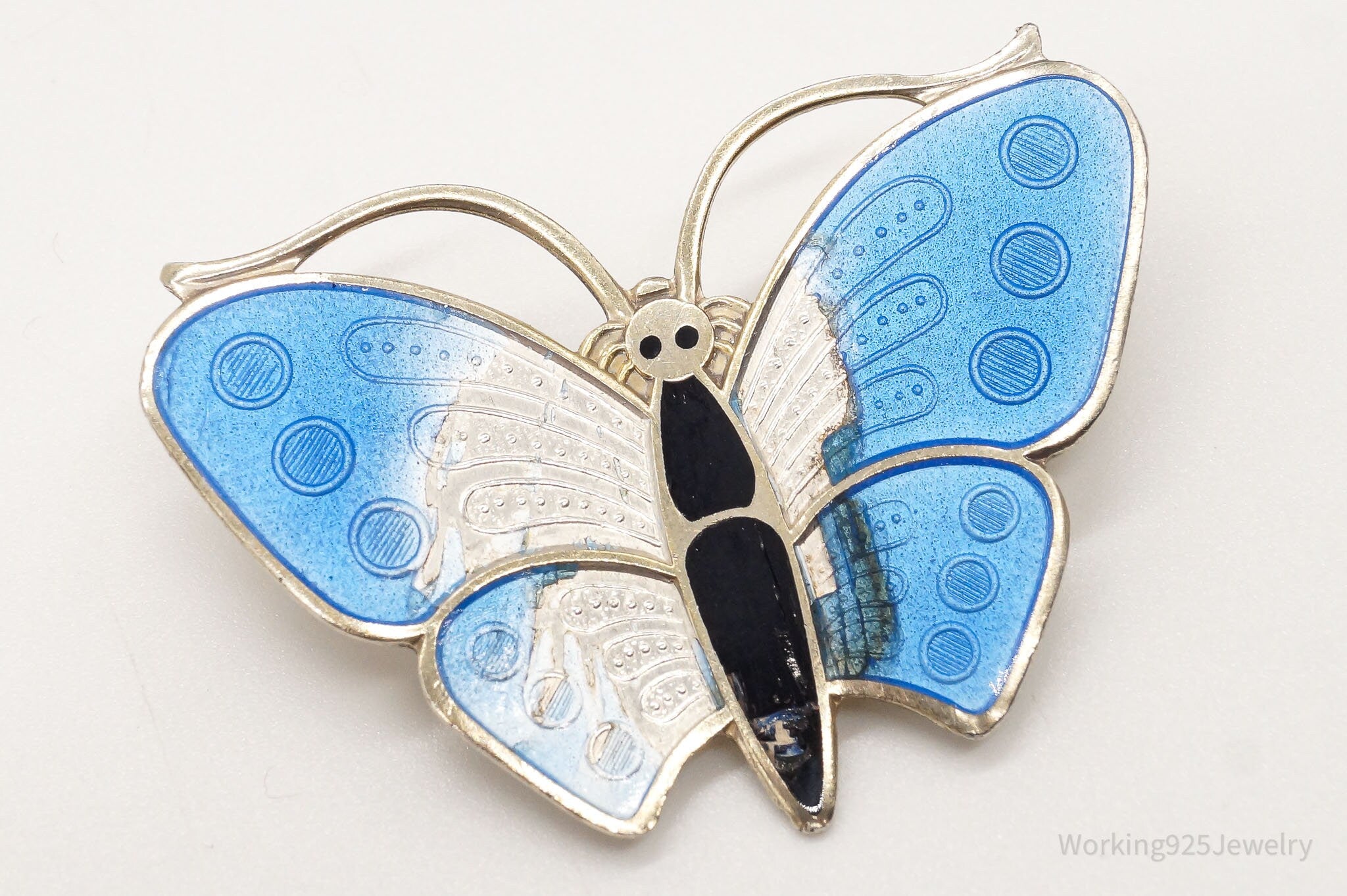 Vintage Norway Norse Butterfly Enamel Gold Wash Sterling Silver Pin Brooch