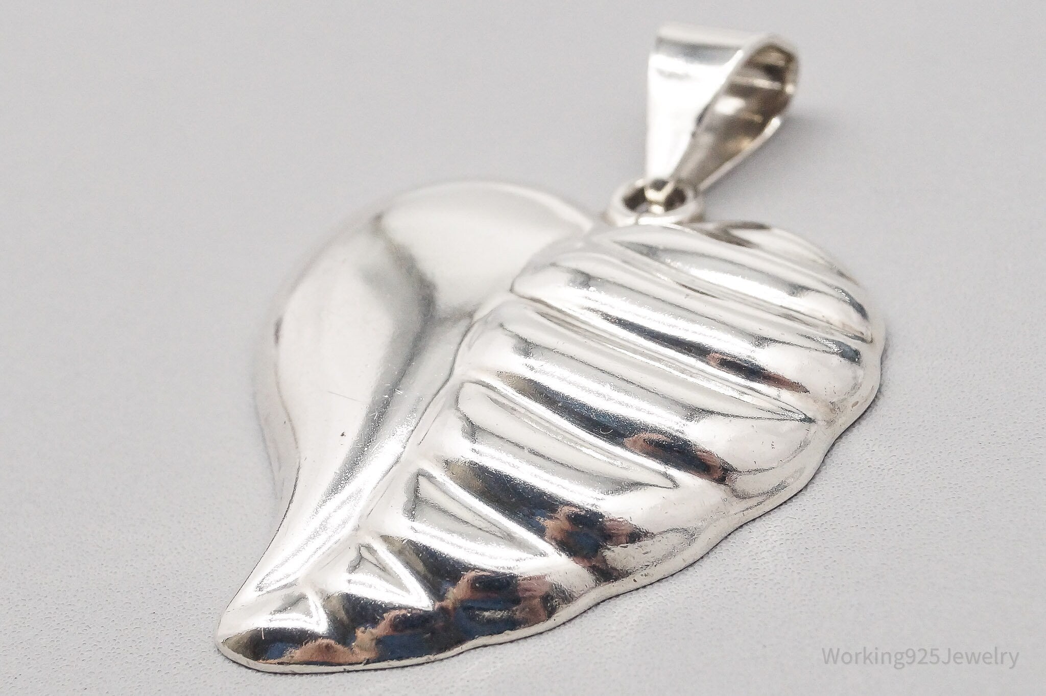 Vintage Large Puffy Heart Sterling Silver Necklace Pendant