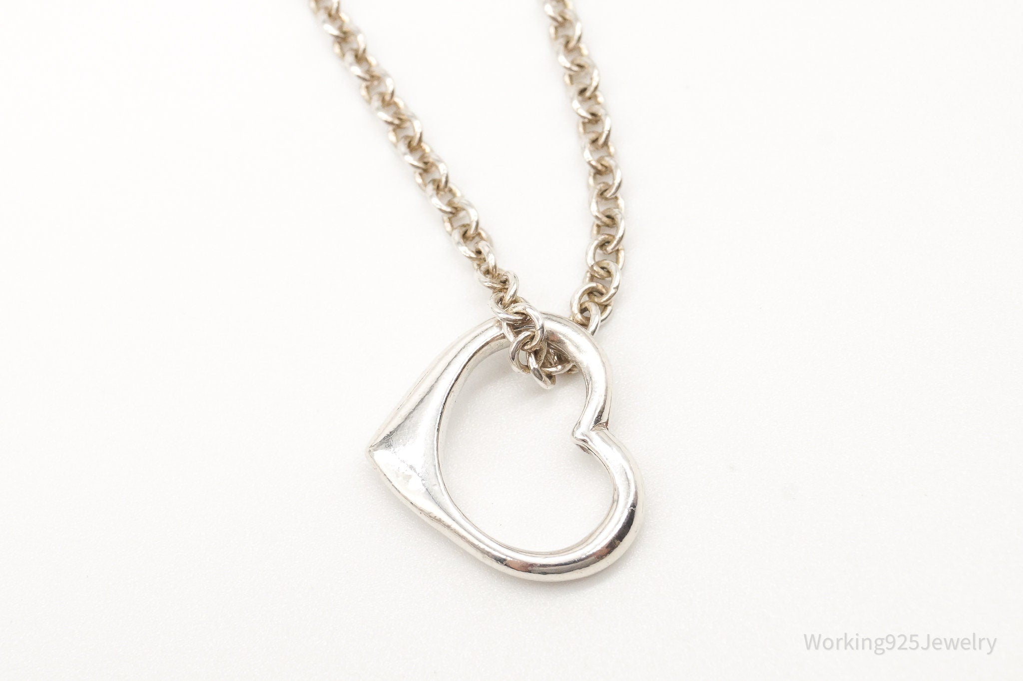 Vintage Open Heart Sterling Silver Chain Necklace